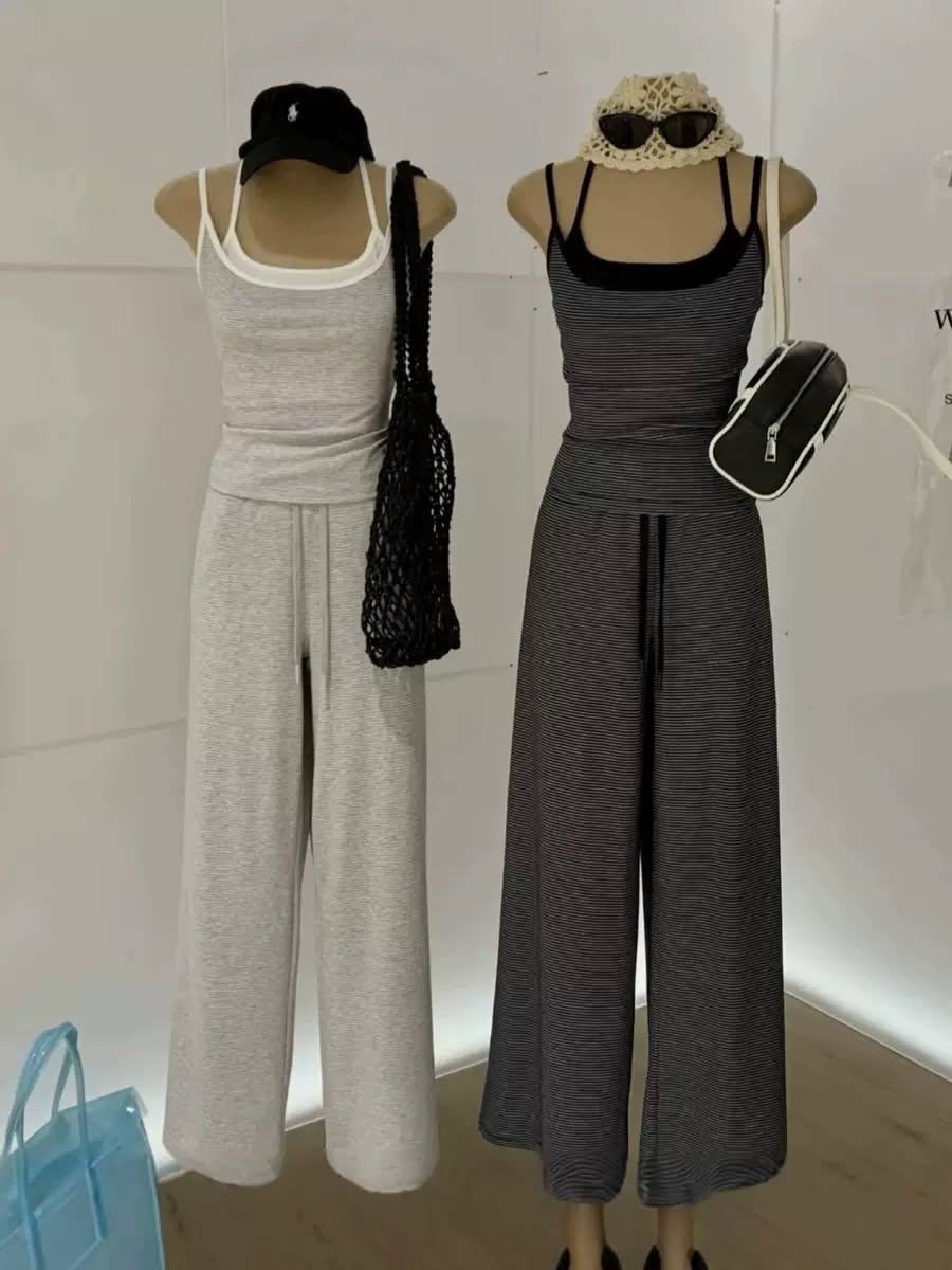 Sleeveless Stripes Singlet & Long Pants Set