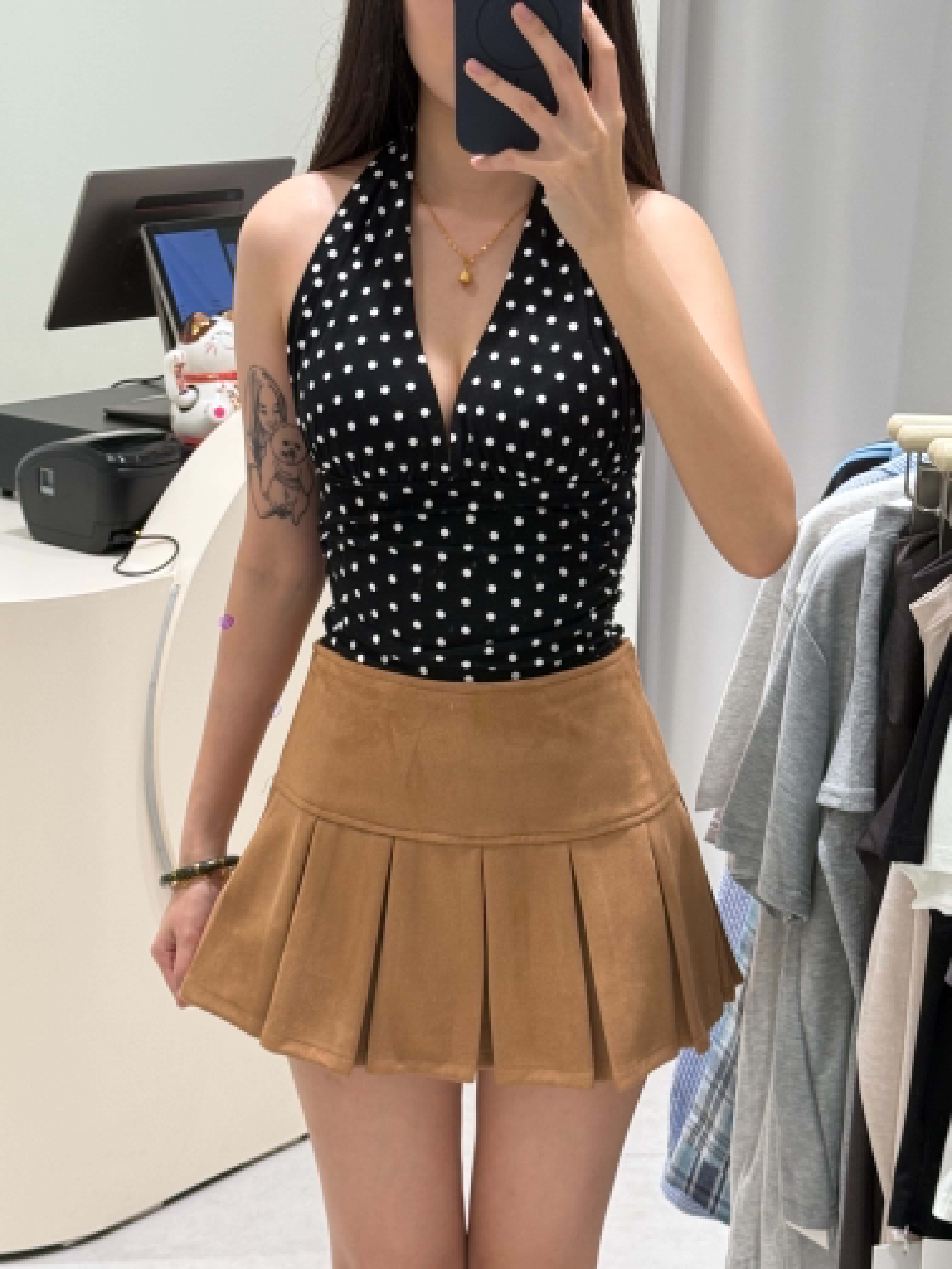 Suede Pleated Mini Skirt