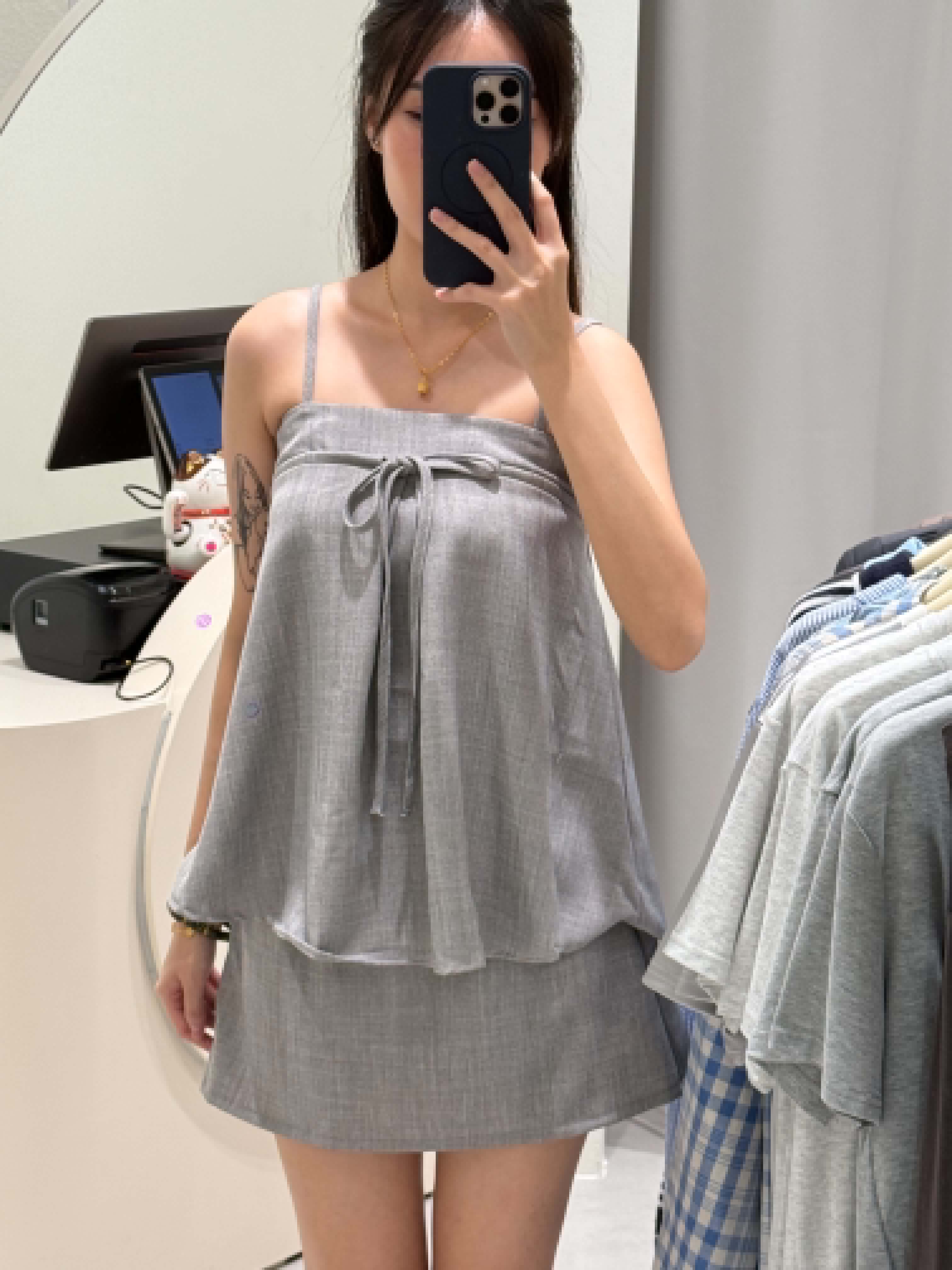 Sleeveless Ribbon Flare Blouse & Skirt Set