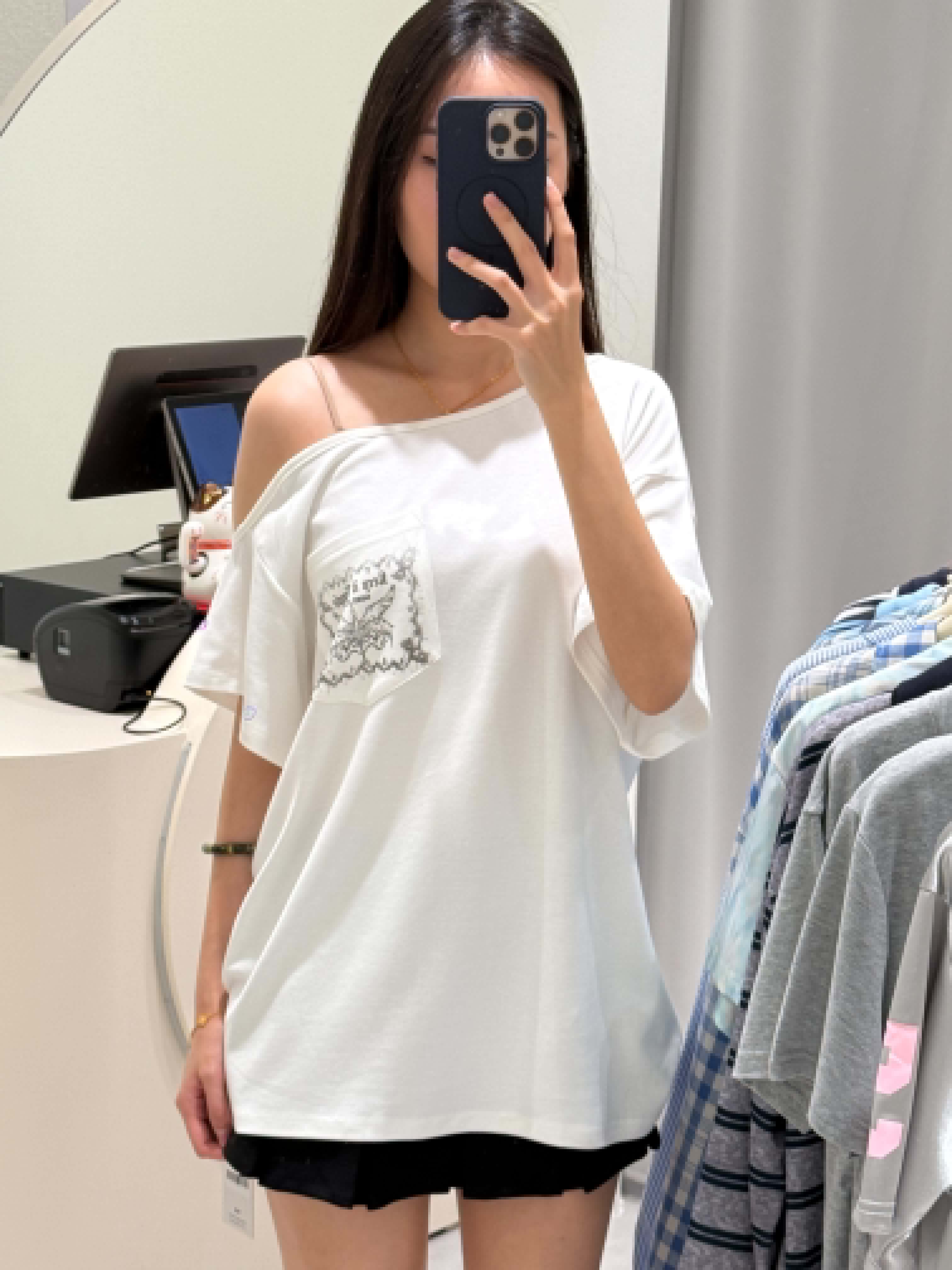White Slanted Shoulder Pocket T-Shirt