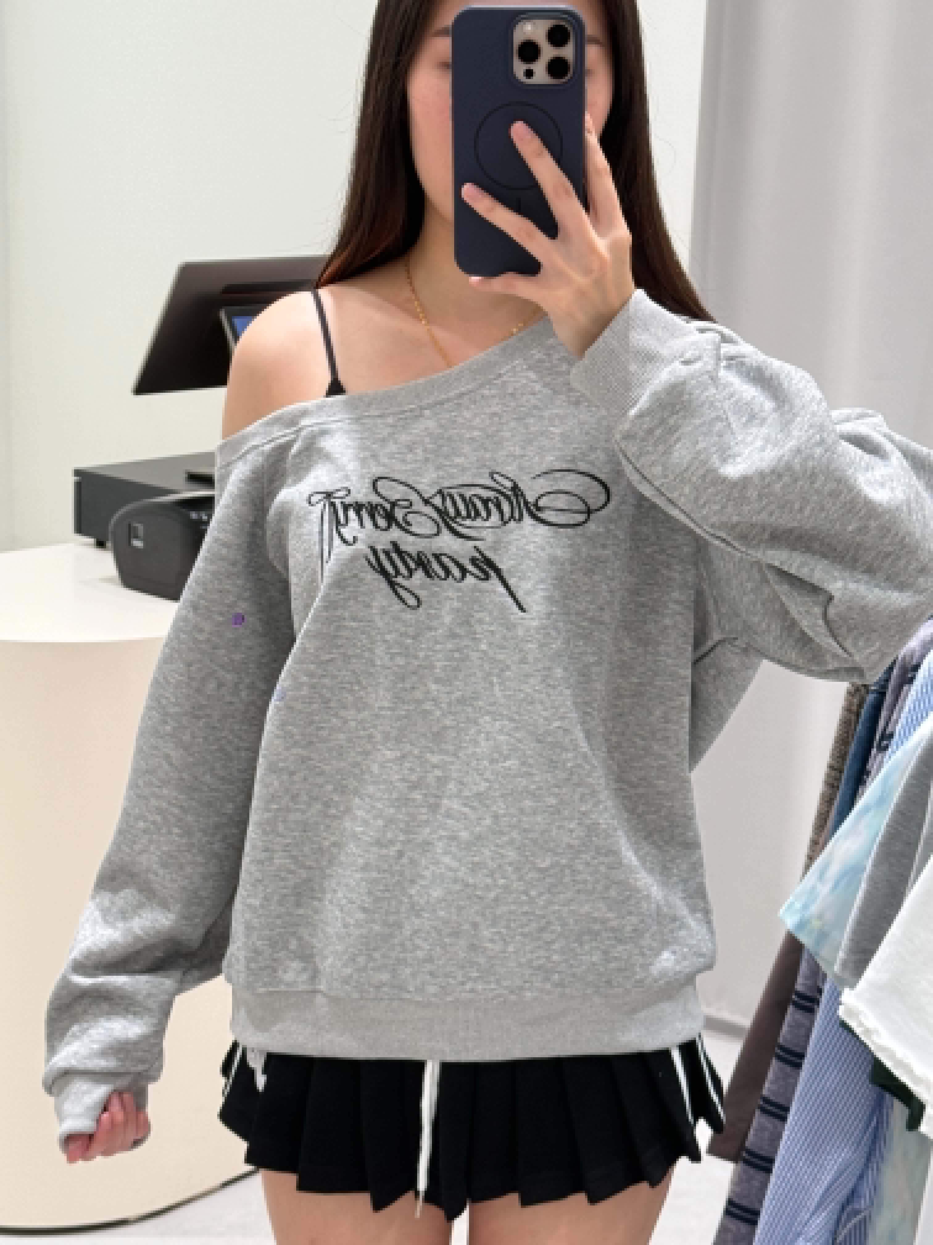 Slanted Shoulder Wording Sweater