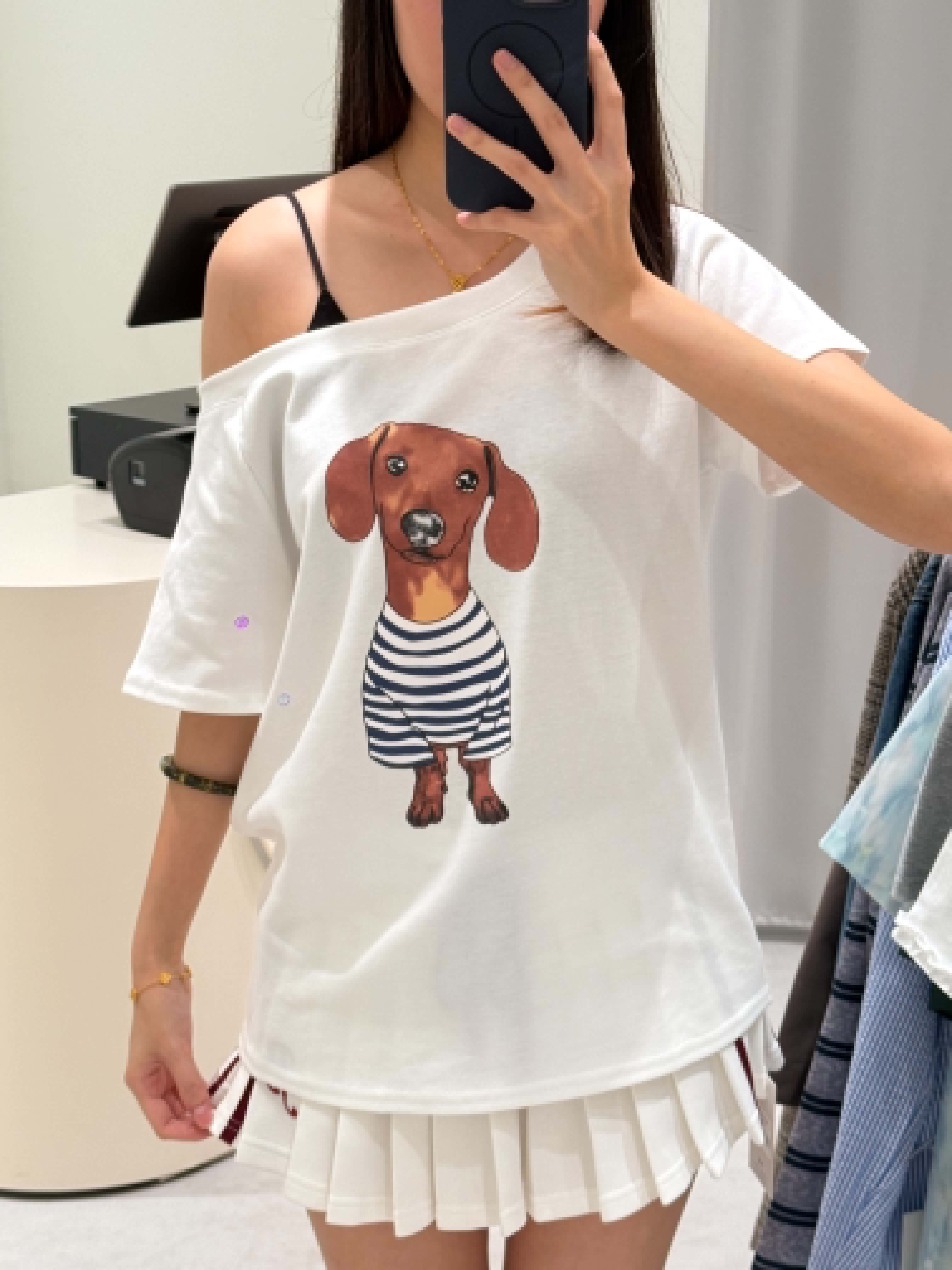 Doggy Slanted Shoulder T-Shirt