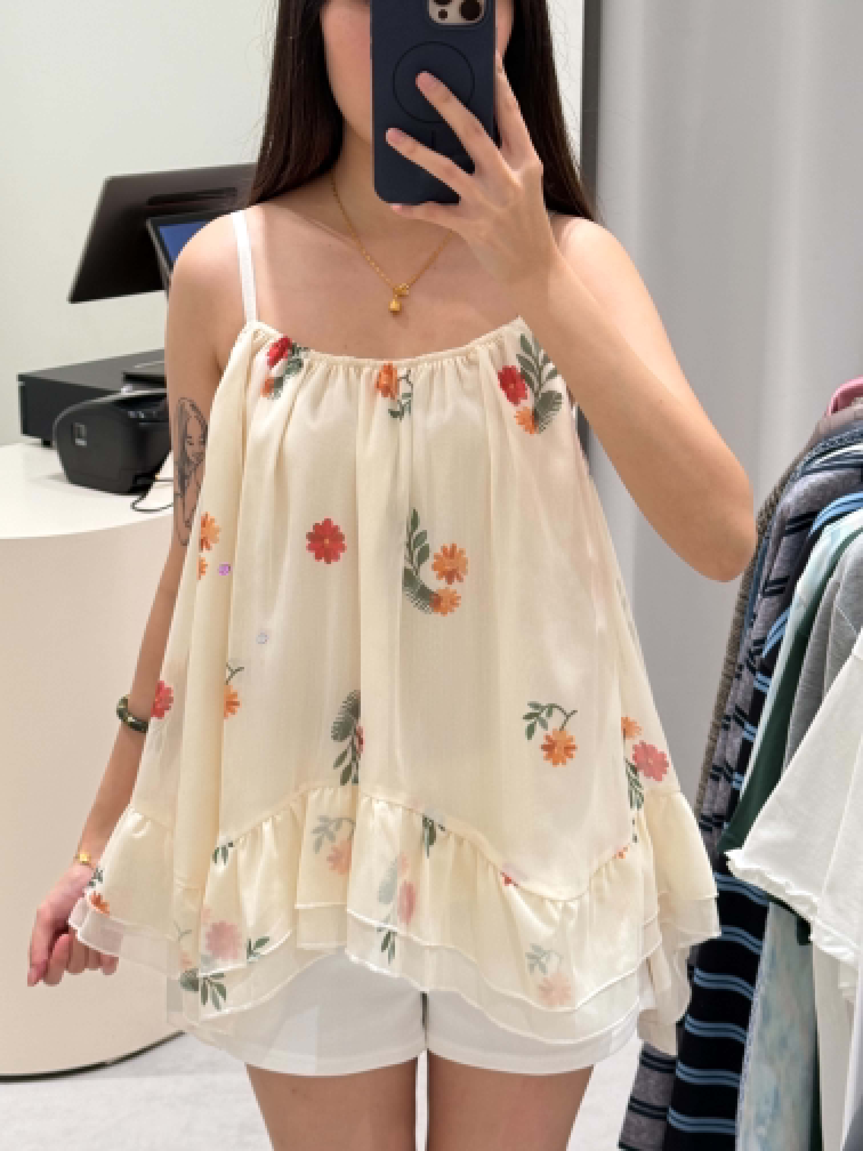 Almond Sleeveless Floral Blouse