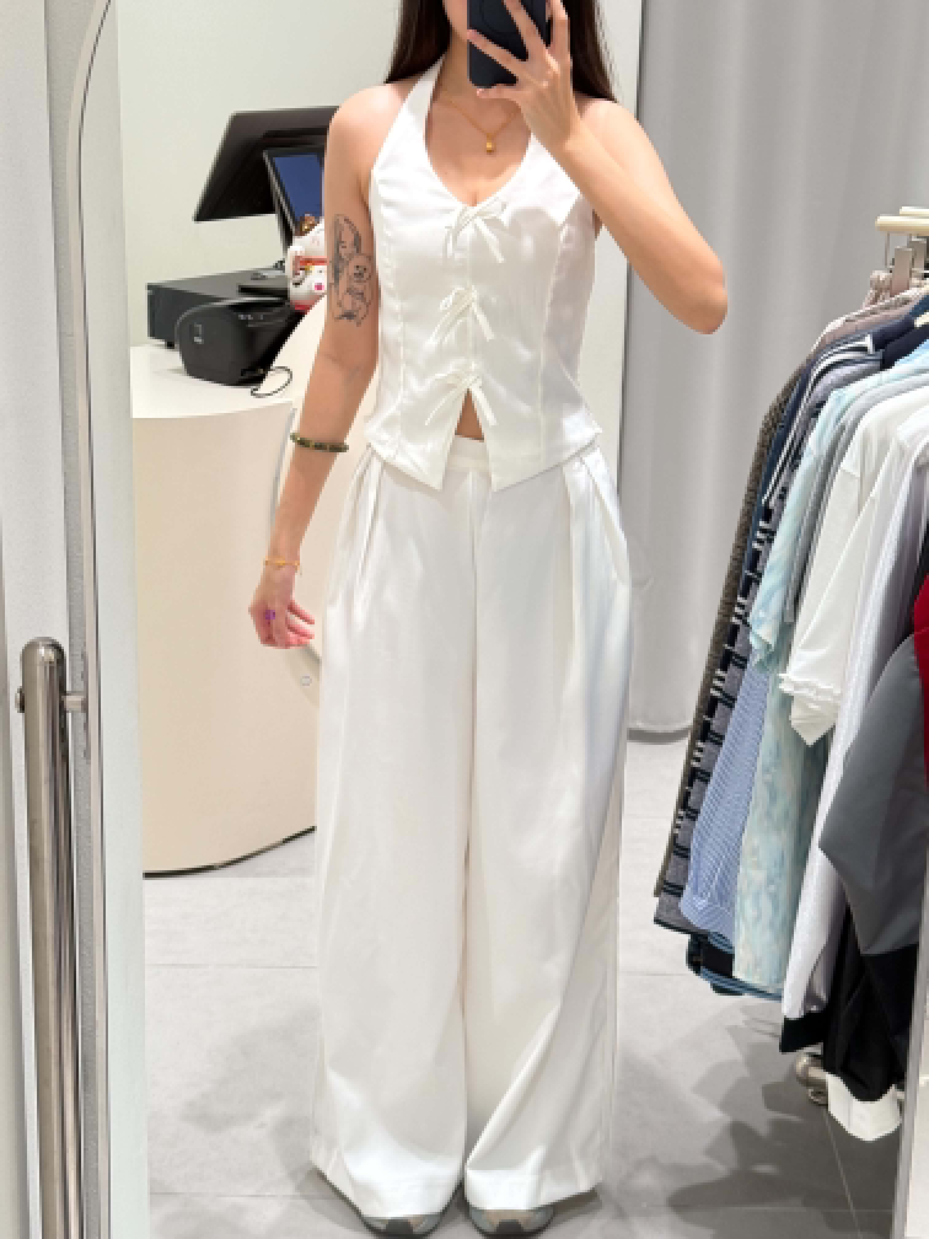 Ribbon Halter Blouse & Pants Set
