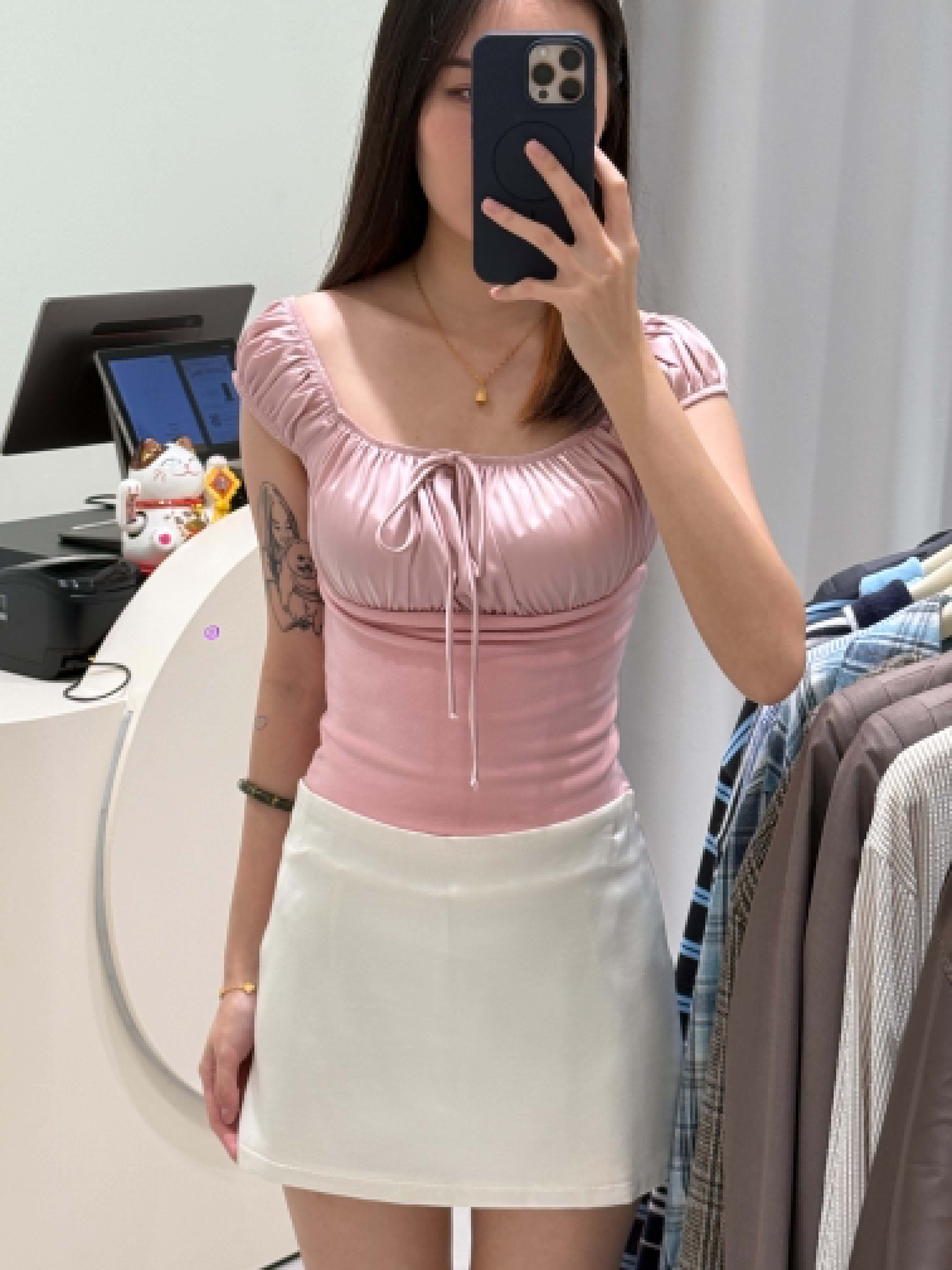 Satin Puffy Sleeve Korean Blouse