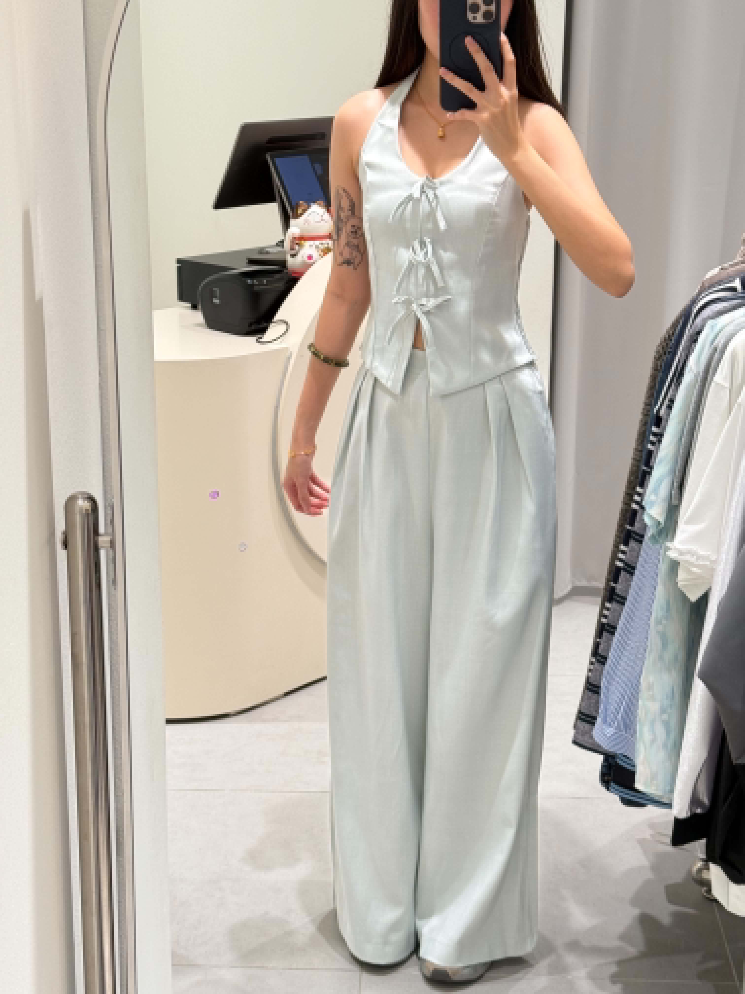 Ribbon Halter Blouse & Pants Set