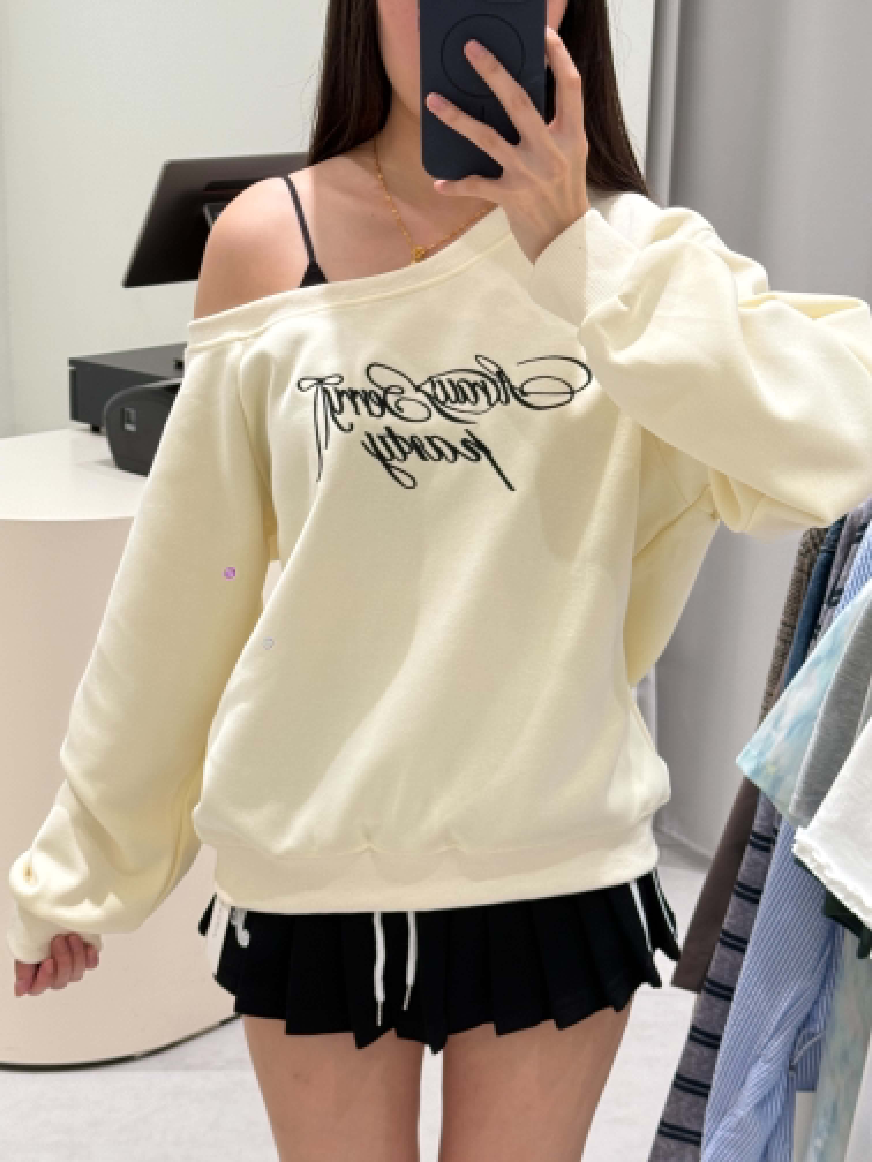 Slanted Shoulder Wording Sweater