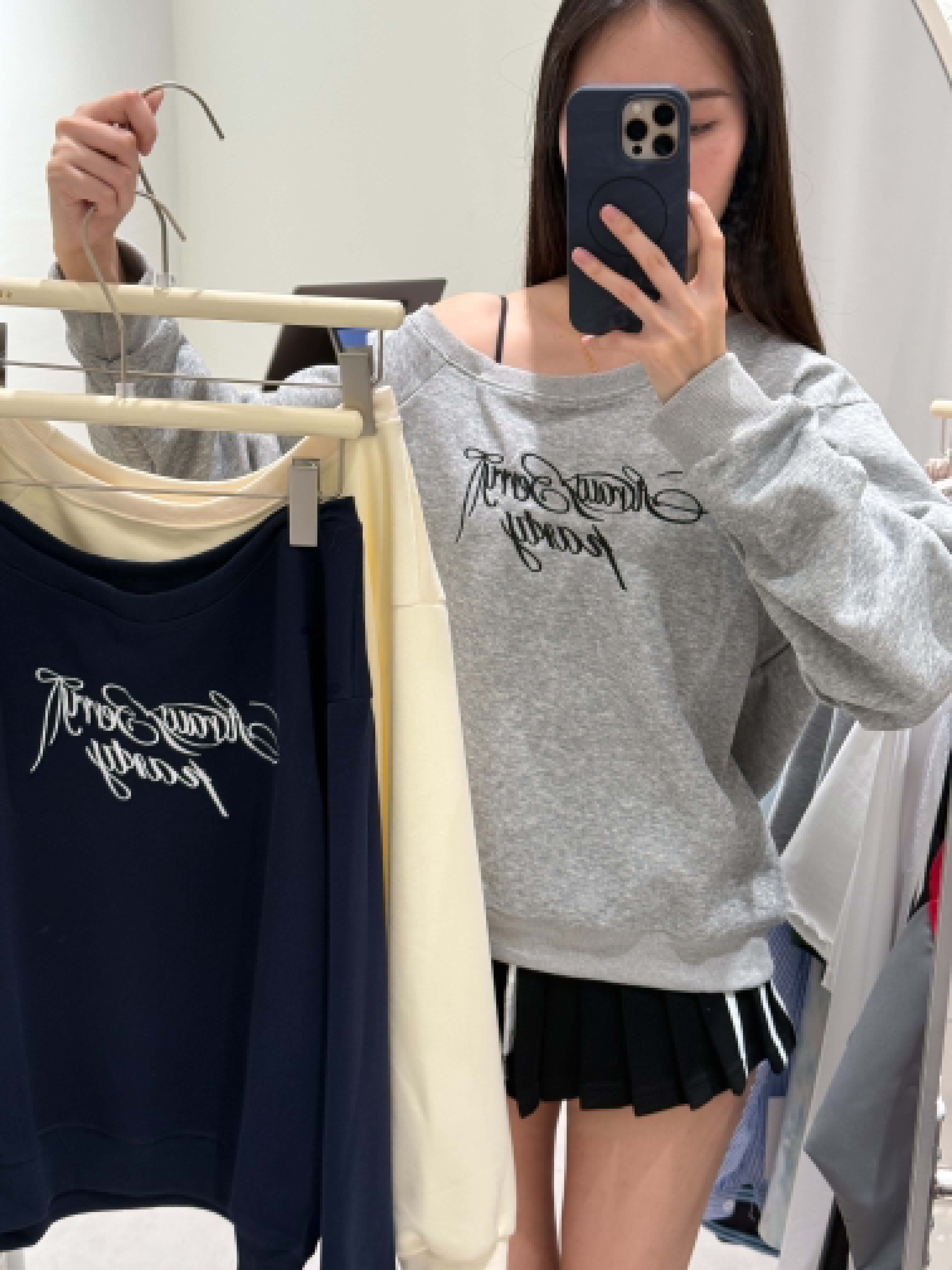 Slanted Shoulder Wording Sweater
