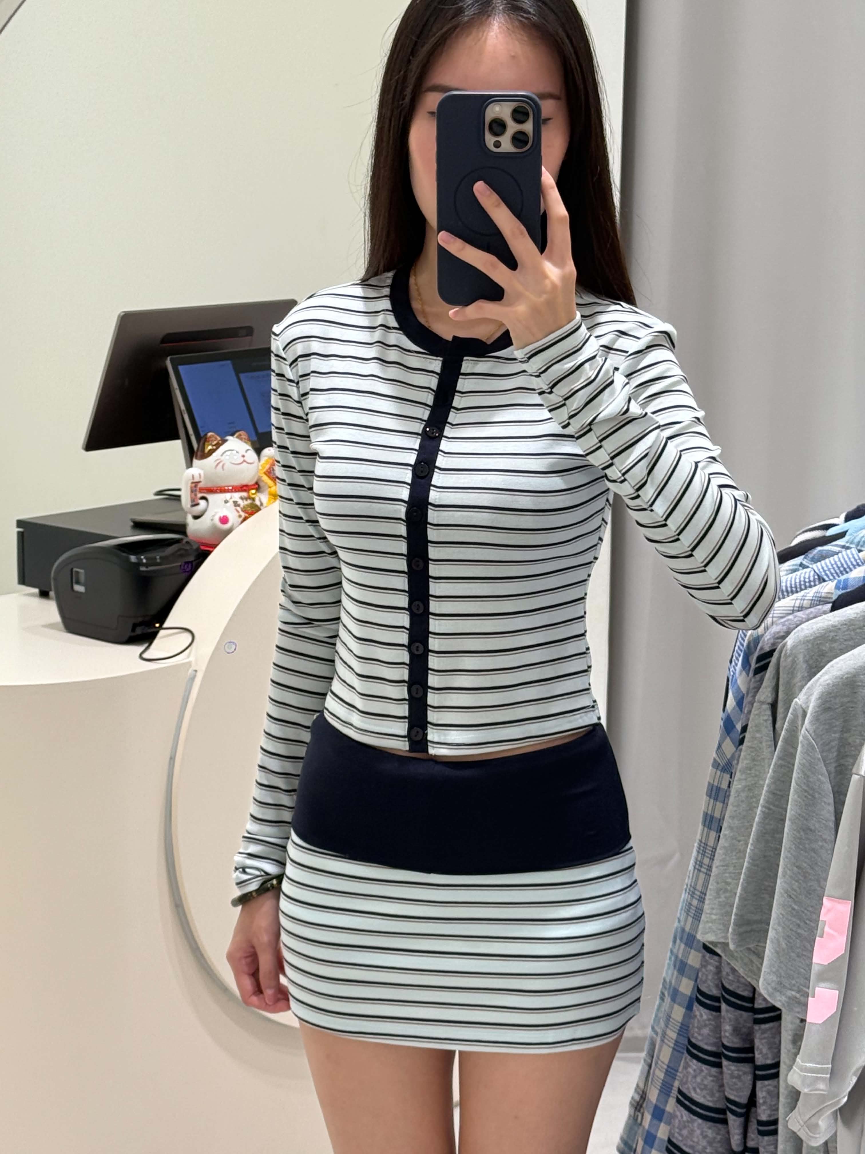 Long Sleeve Stripes Top & Skirt Set