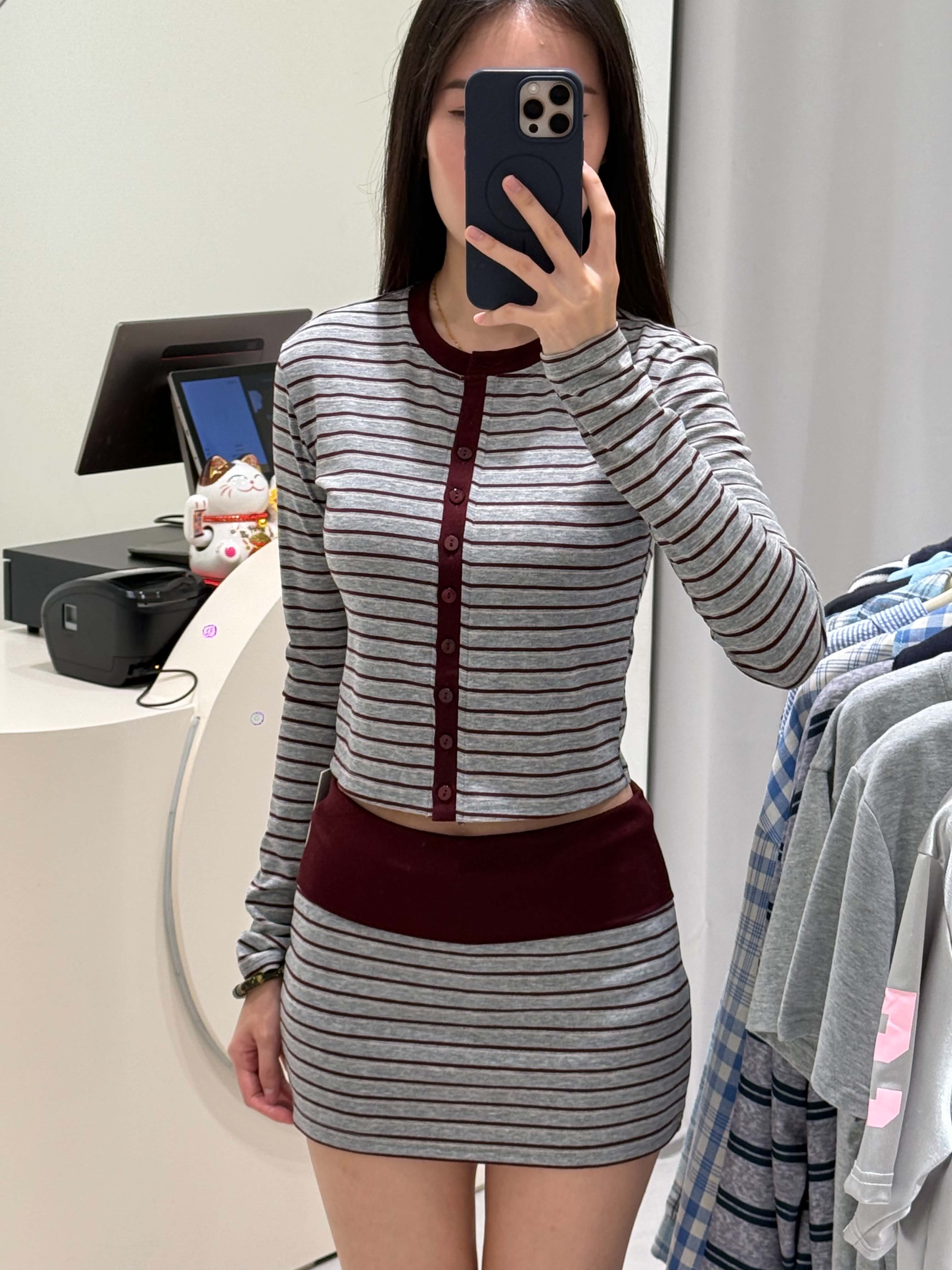 Long Sleeve Stripes Top & Skirt Set