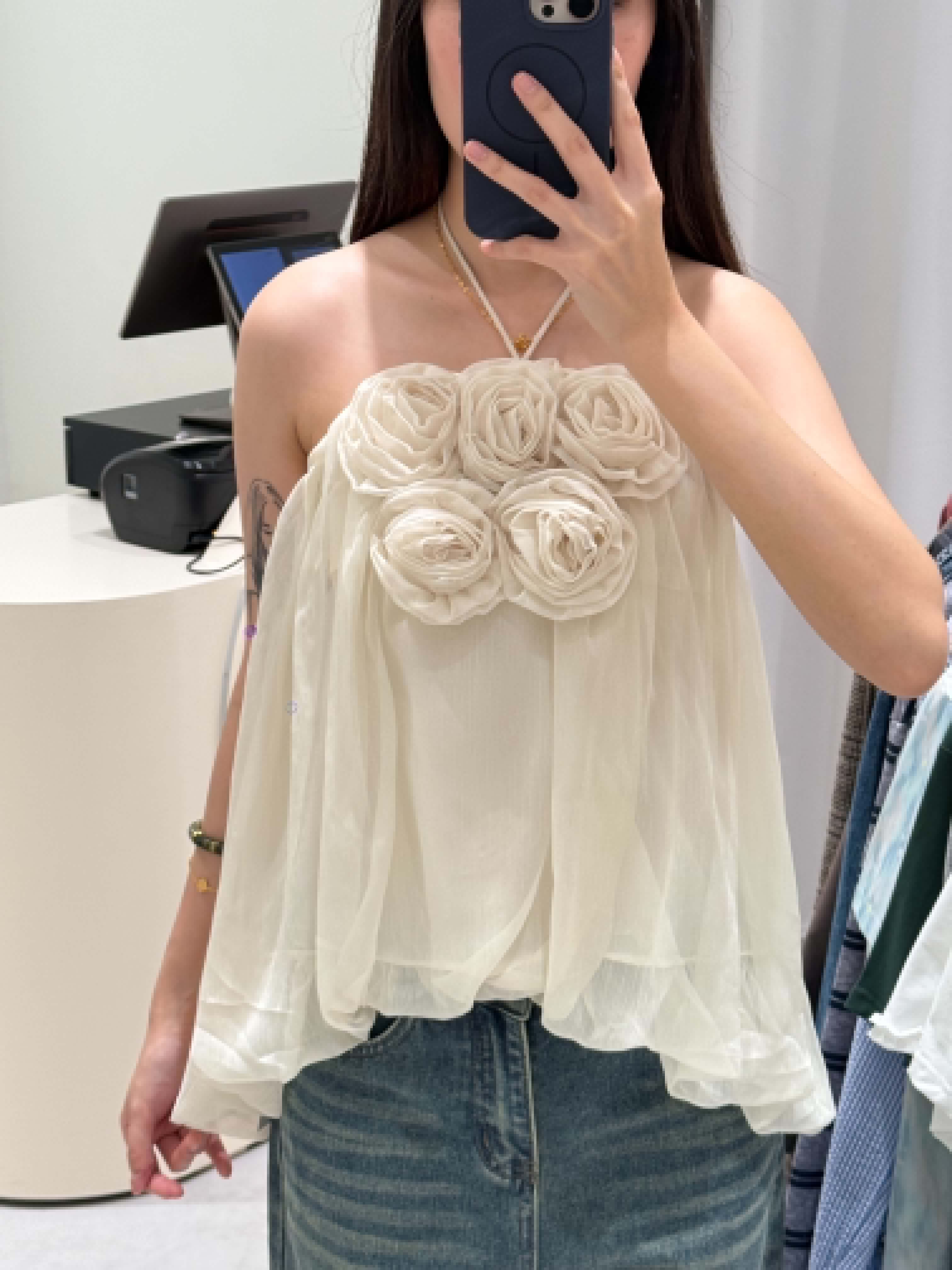 Halter Floral Mesh Blouse