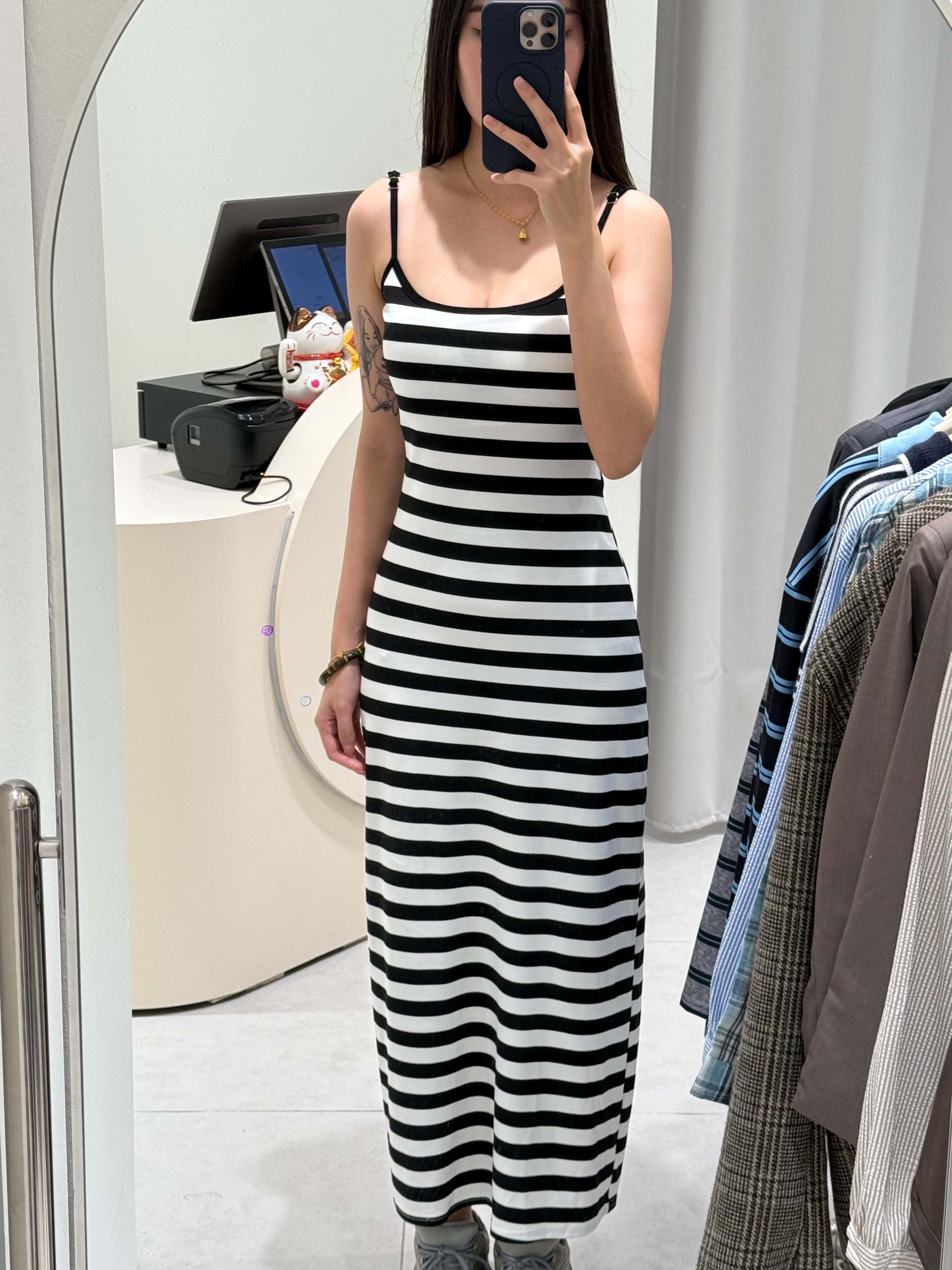 Padded Stripes Sleeveless Maxi Dress