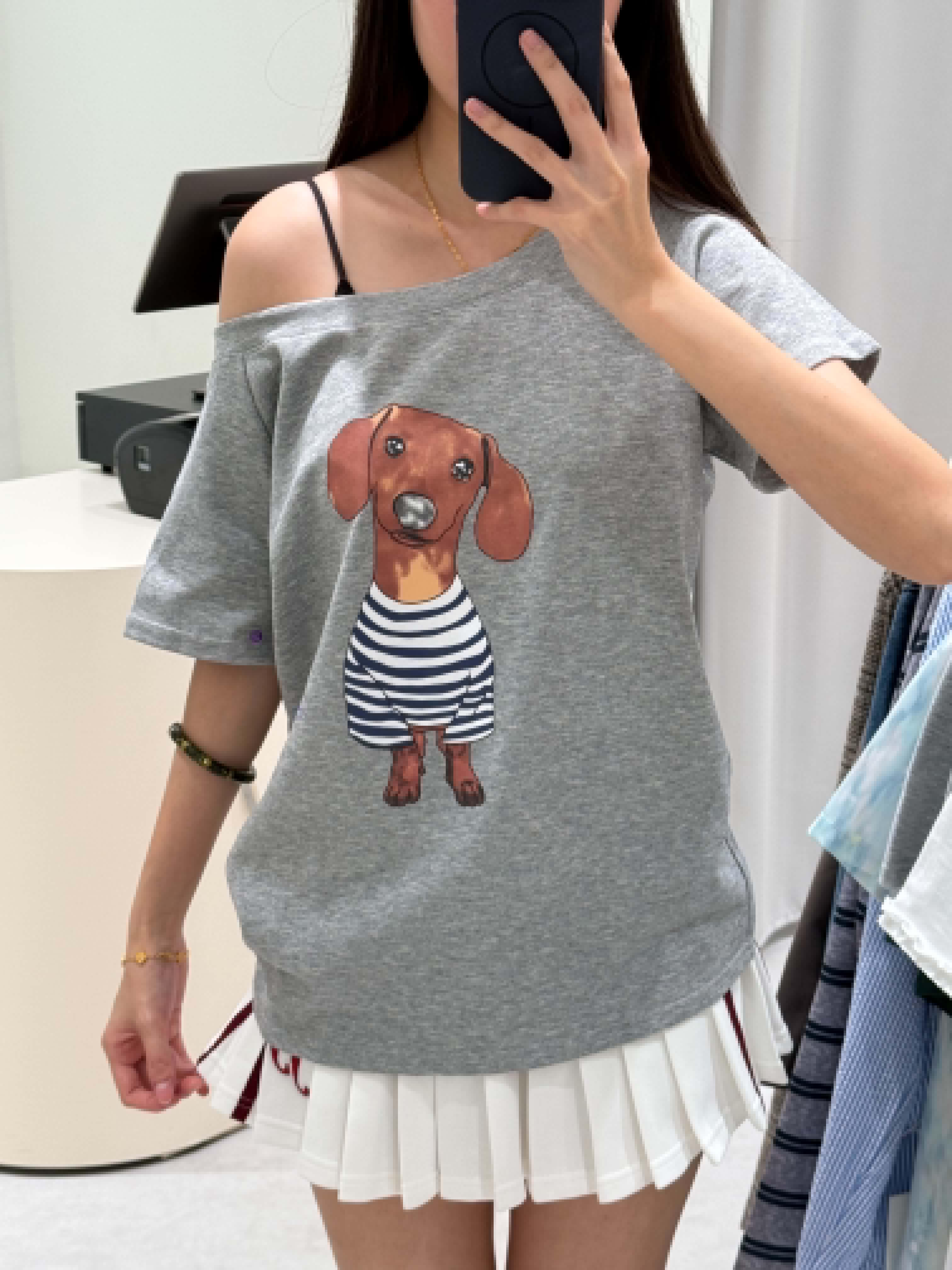 Doggy Slanted Shoulder T-Shirt