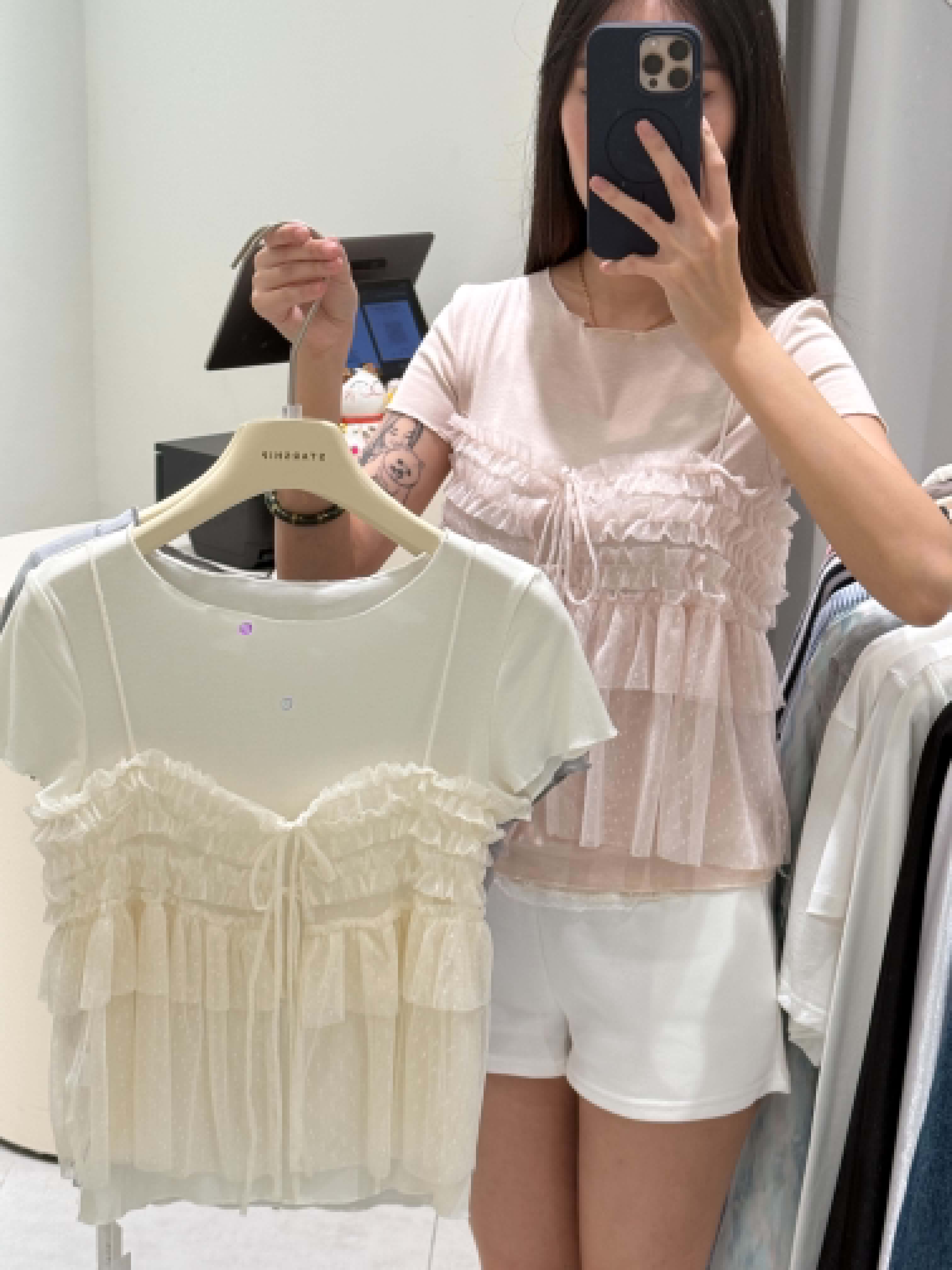 Short Sleeve Blouse with Lace Outer