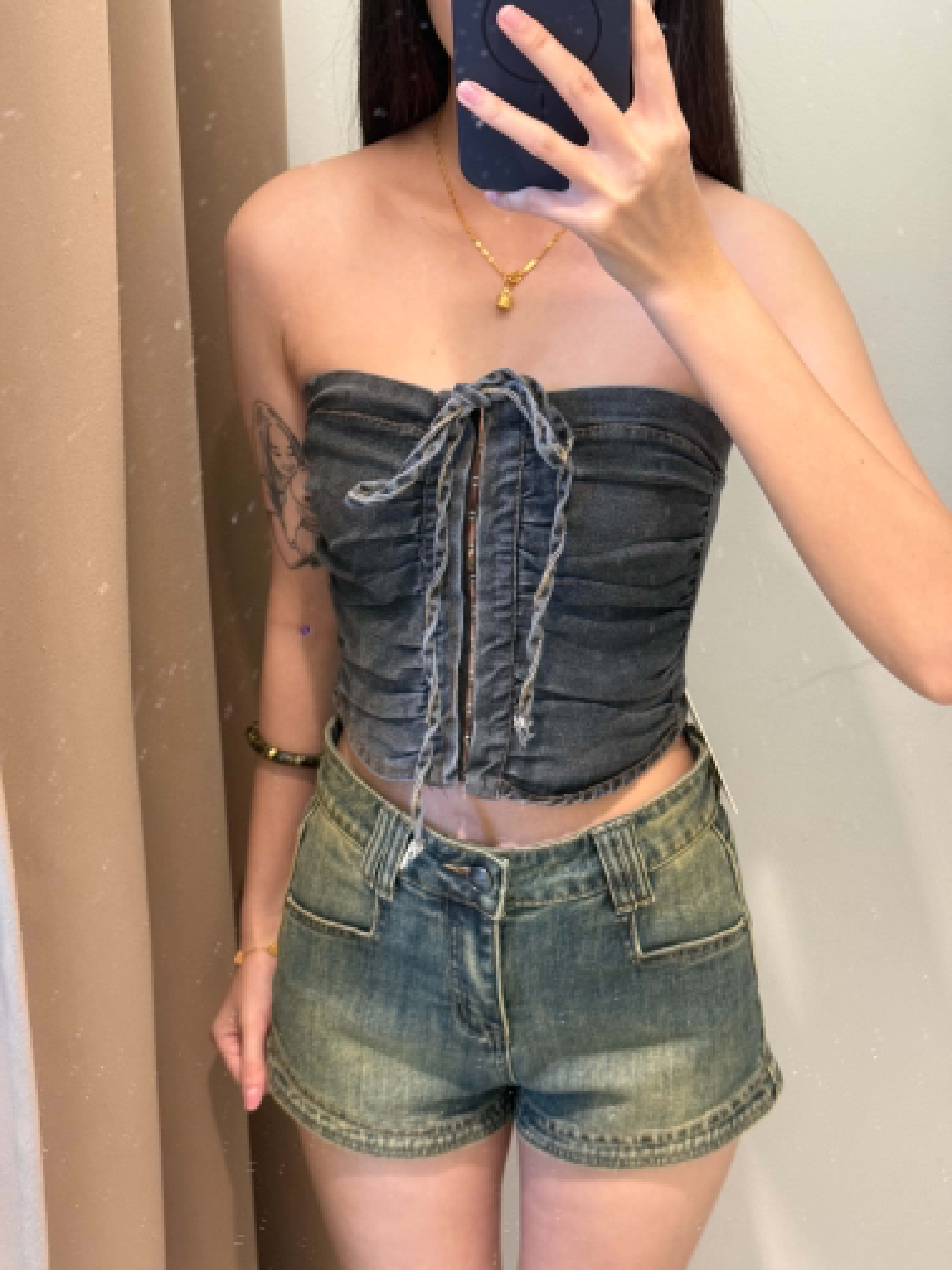 Denim Tube Crop Top