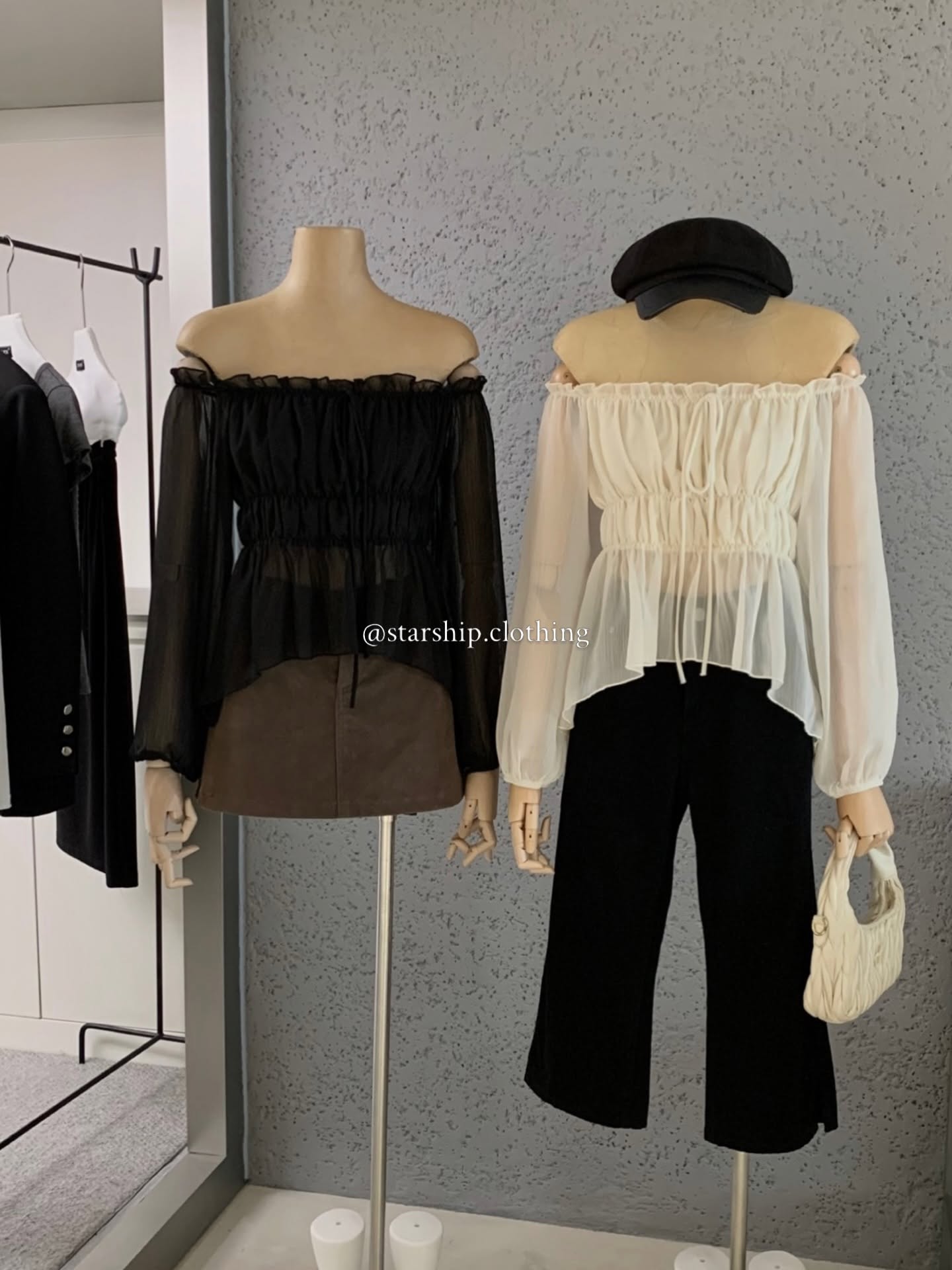 Off Shoulder Mesh Blouse