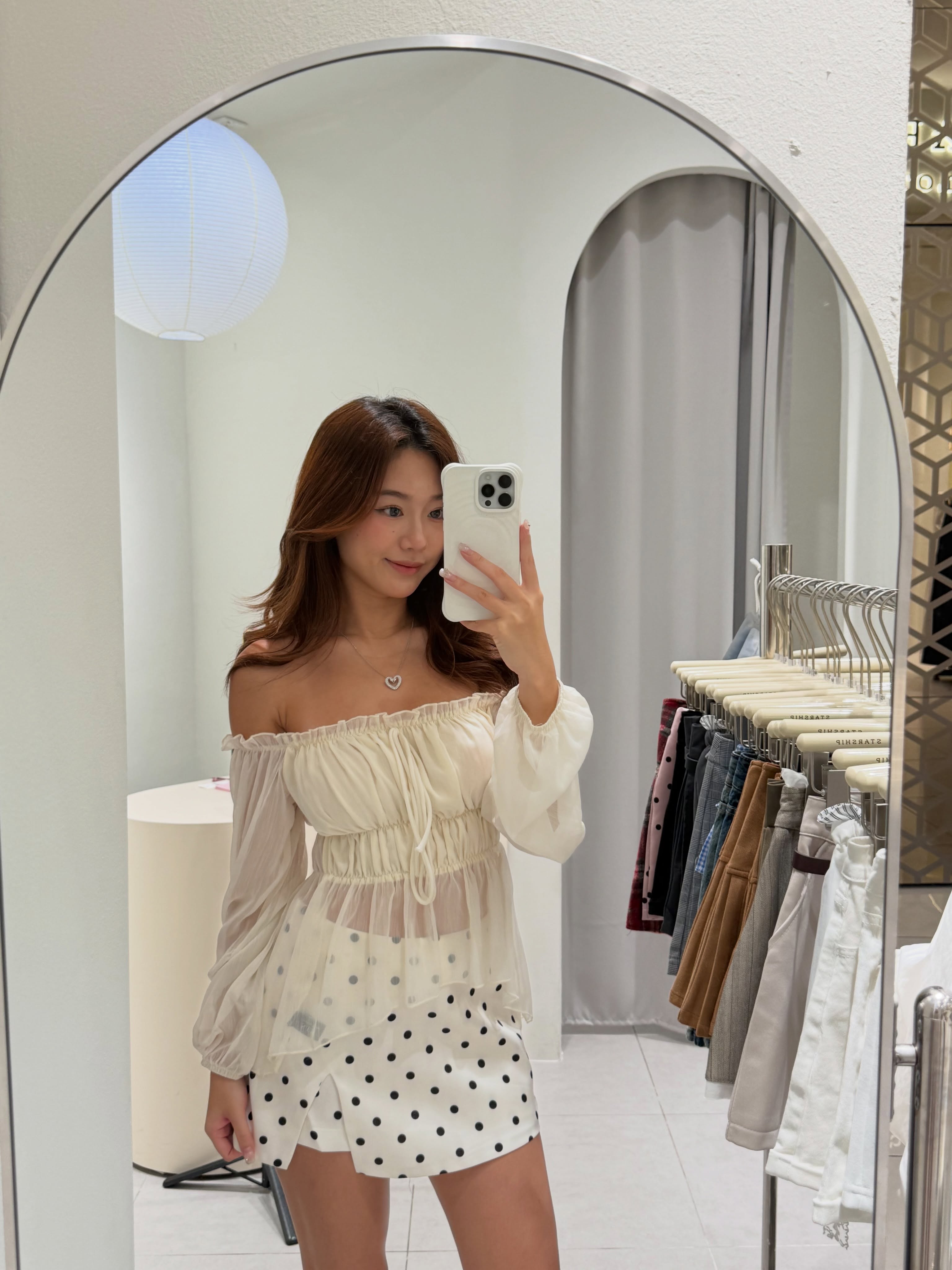 Off Shoulder Mesh Blouse