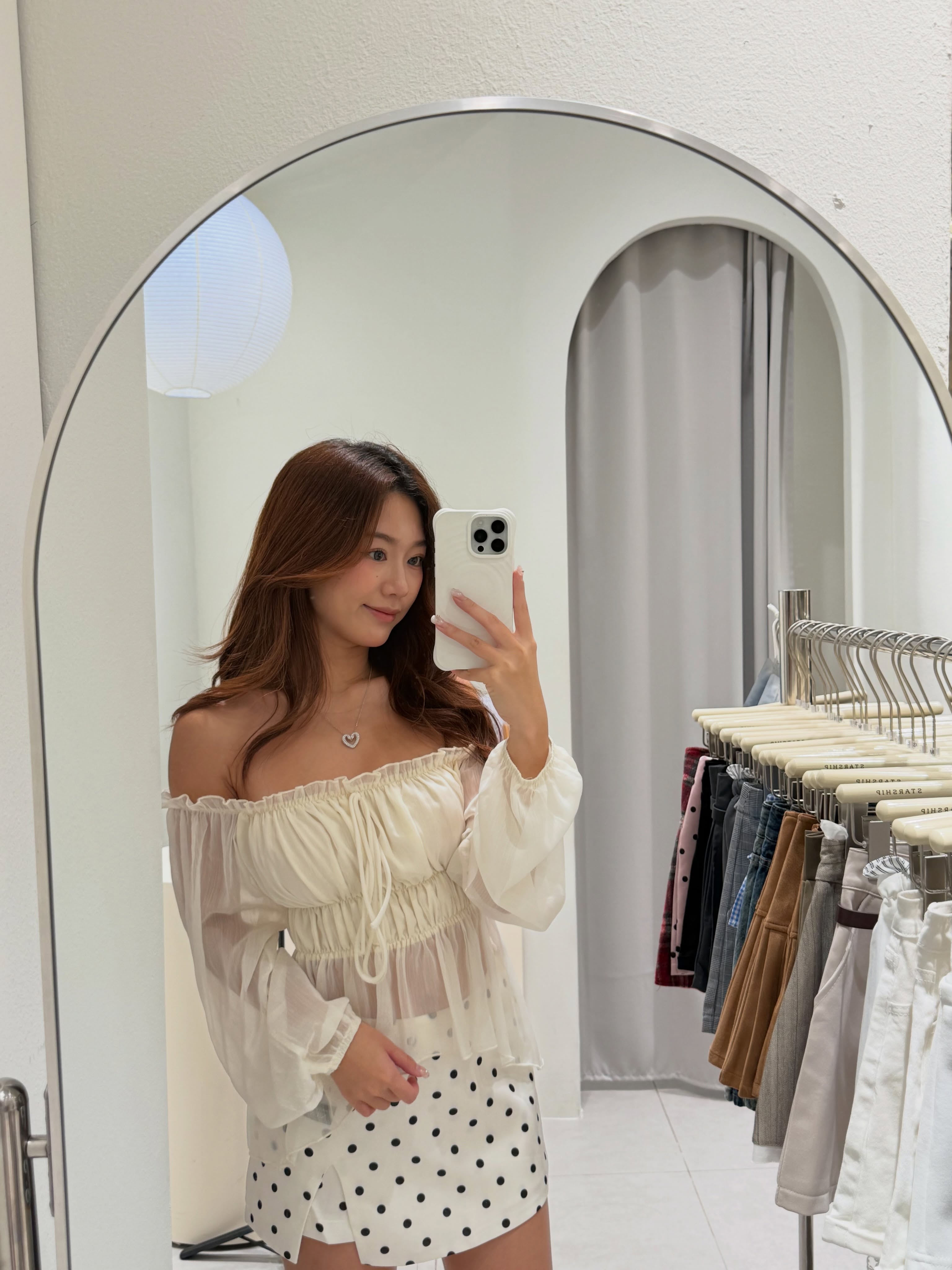 Off Shoulder Mesh Blouse
