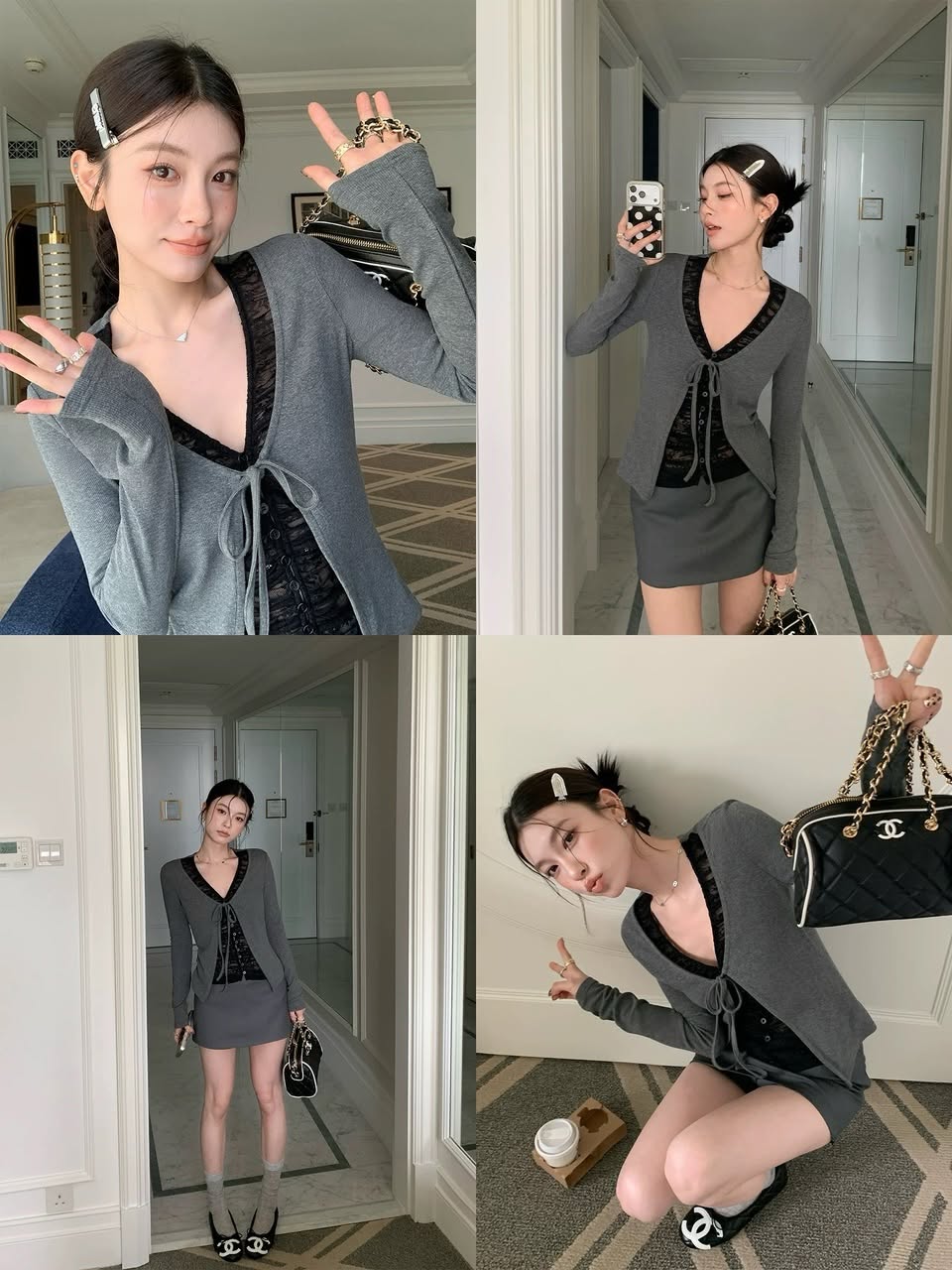 Lace Attached Two-piece Long Sleeve Blouse