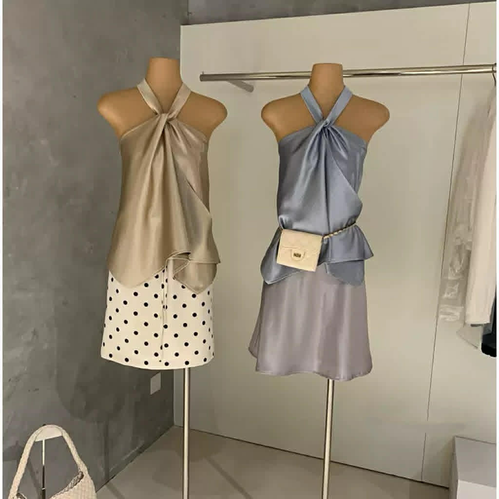 Satin Crossover Sleeveless Blouse