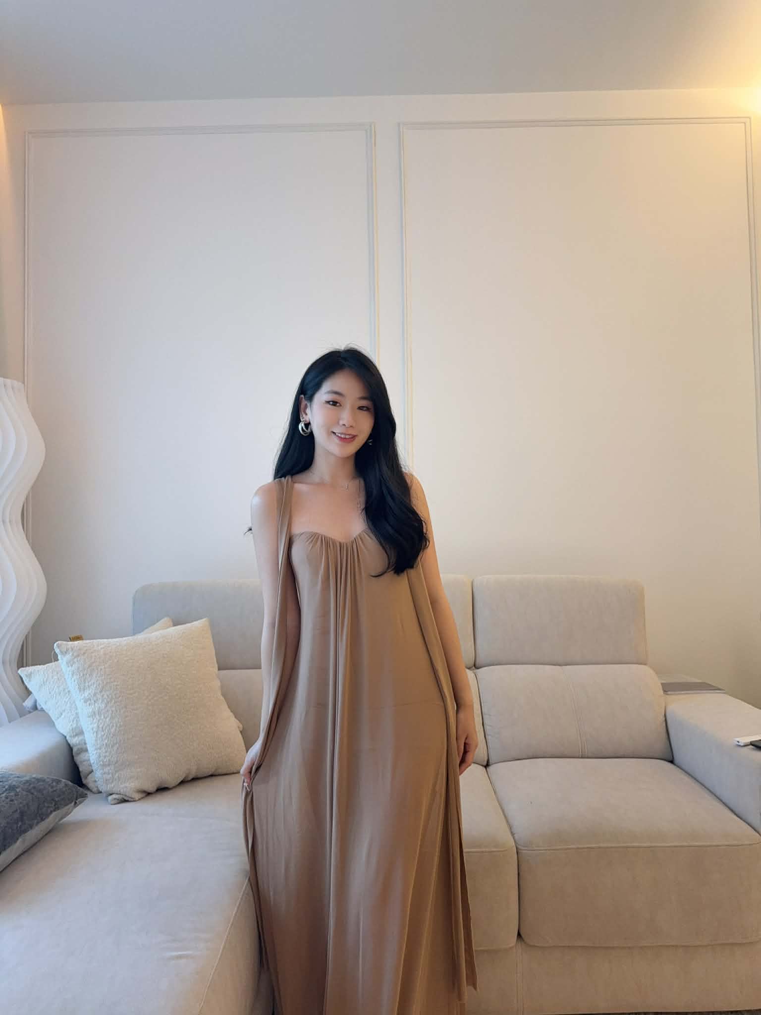 Khaki Tube Mesh Dress