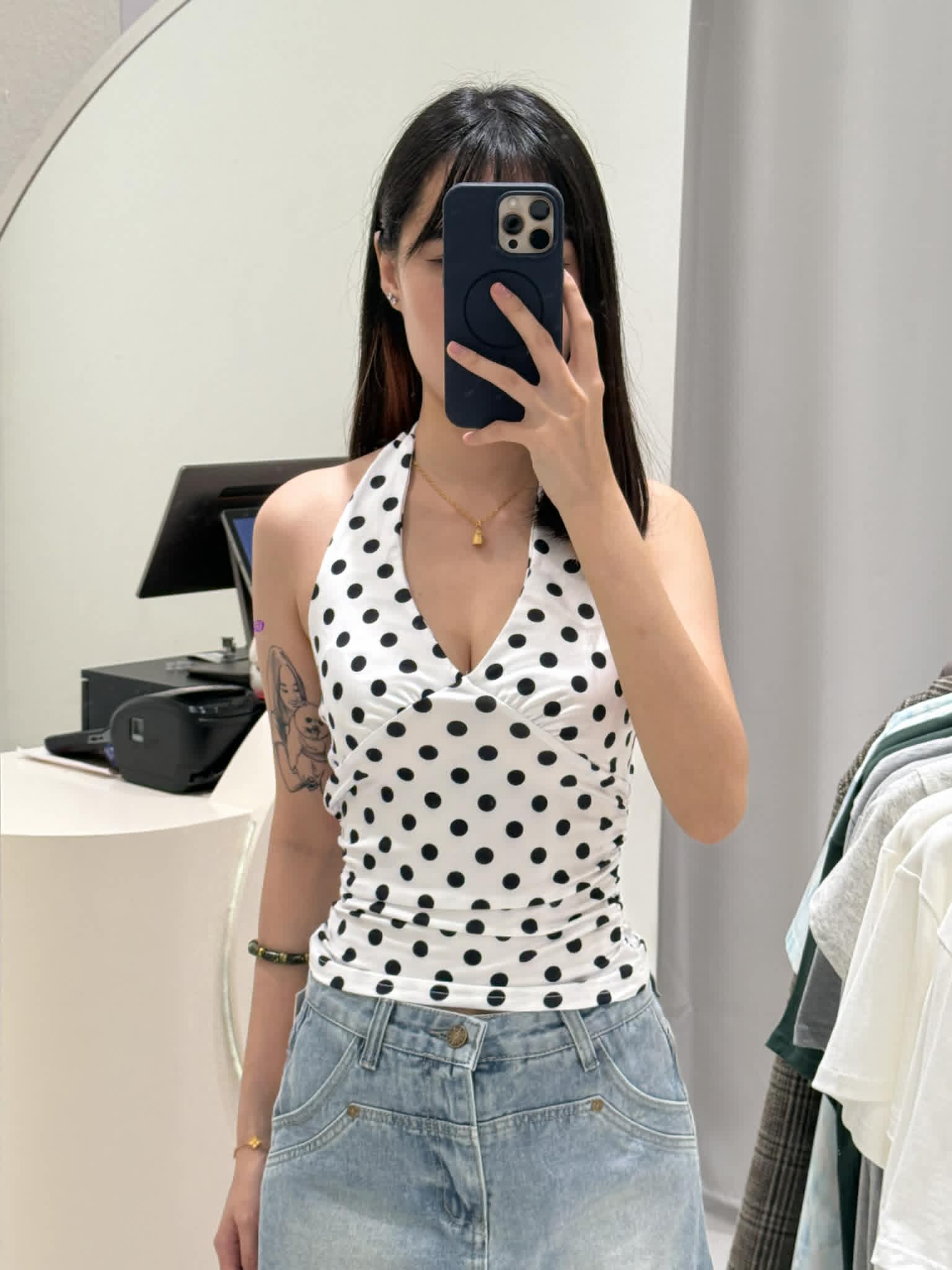 Polka-Dot Halter Neck Top