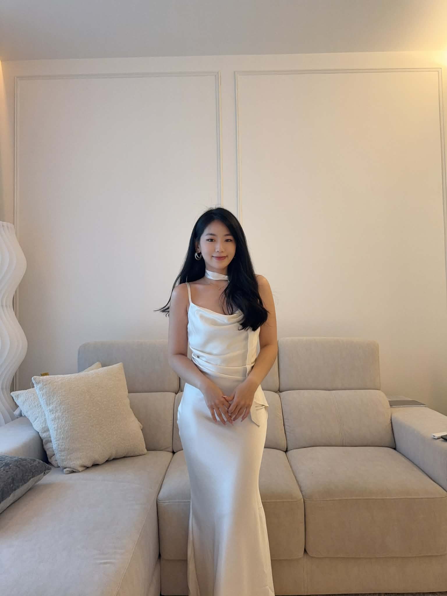 Satin Long Dress with Neck Tie