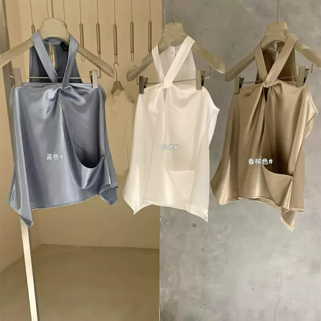 Satin Crossover Sleeveless Blouse