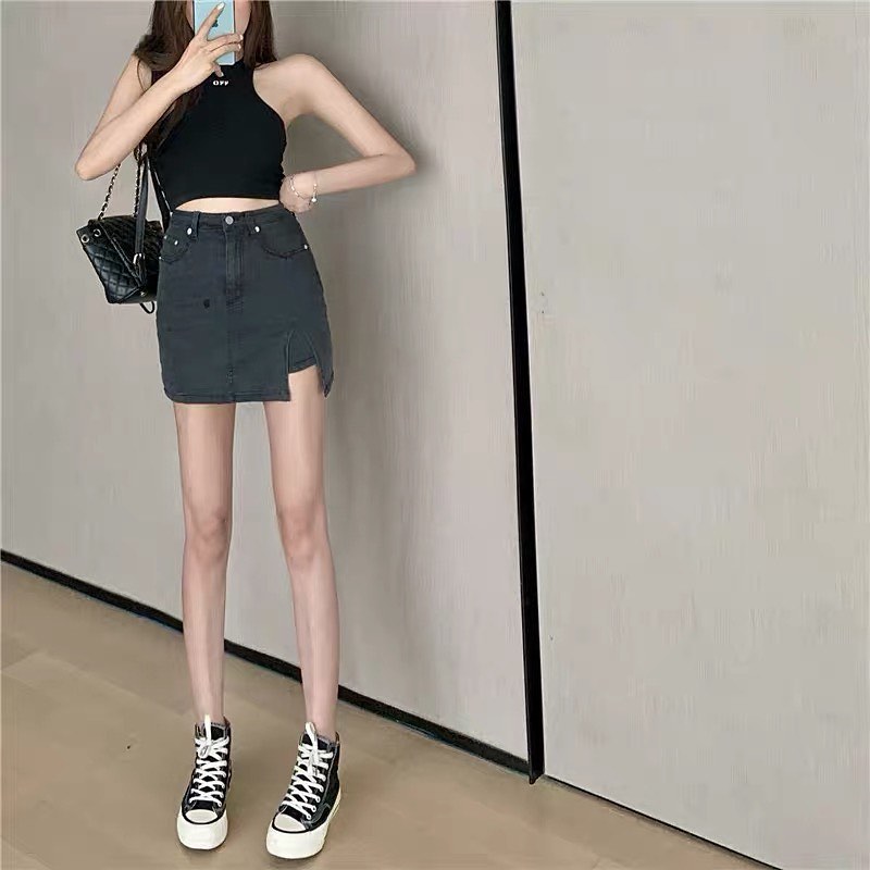 High waist side split skirt