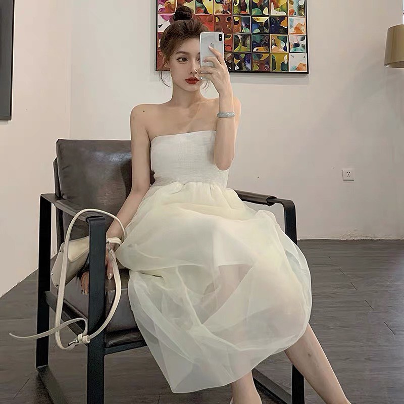 White off shoulder mesh dress