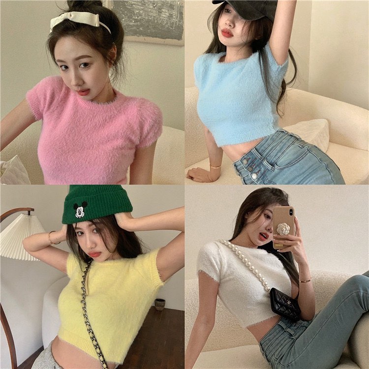Furry pastel color crop top