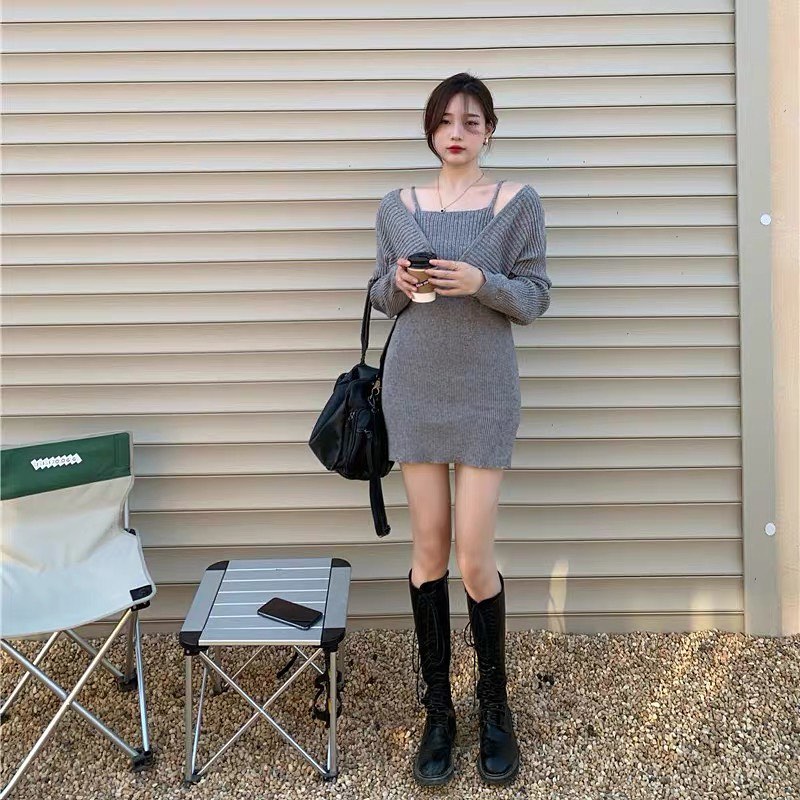 Knitted cold shoulder dress