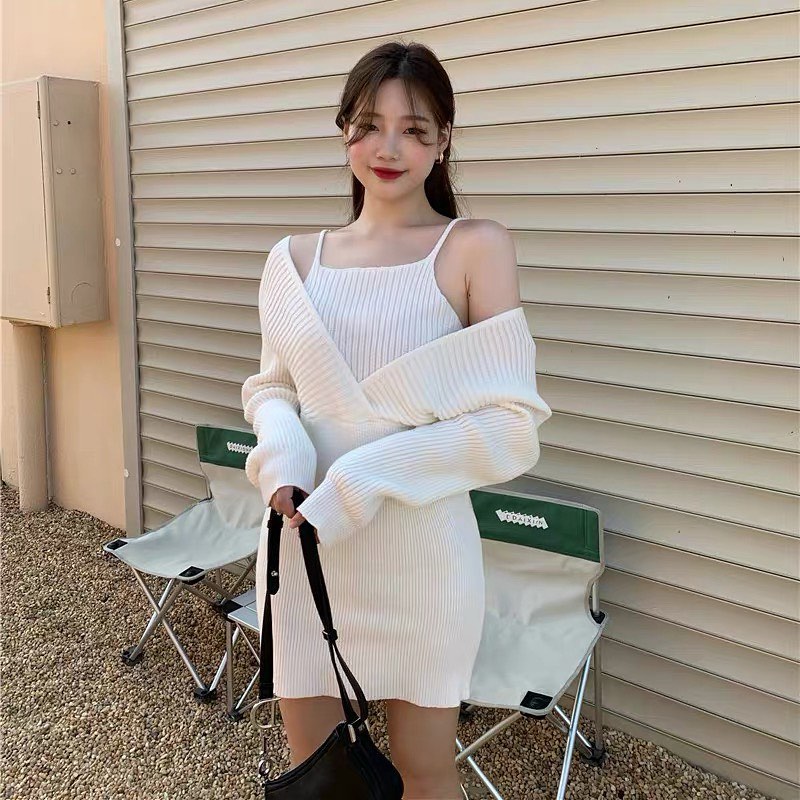 Knitted cold shoulder dress