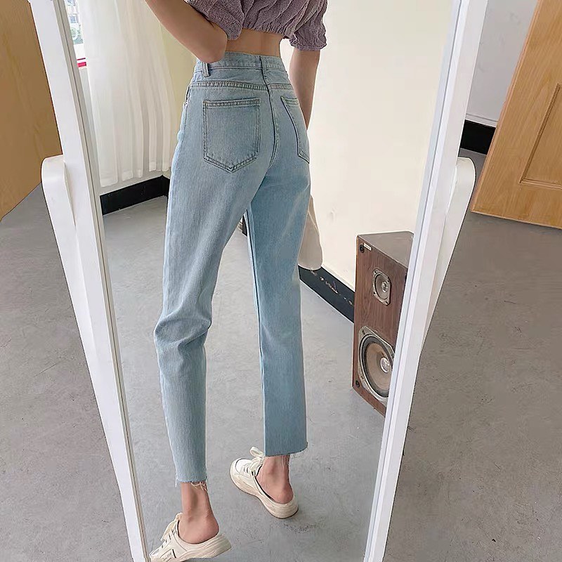 High waist straight slim pants