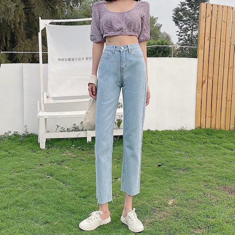 High waist straight slim pants