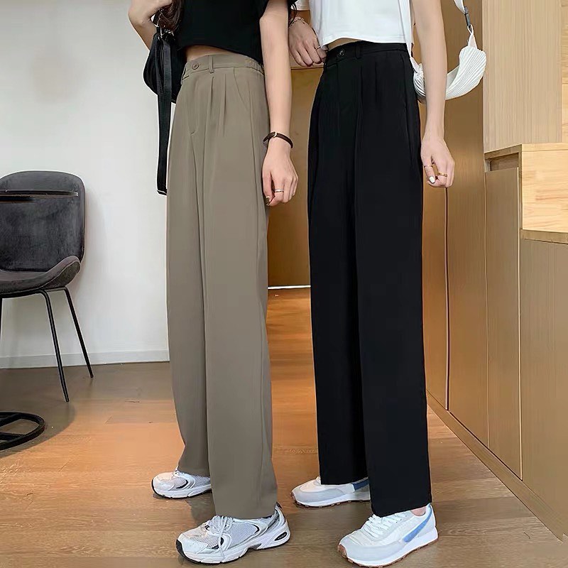 High waist basic straight long pants