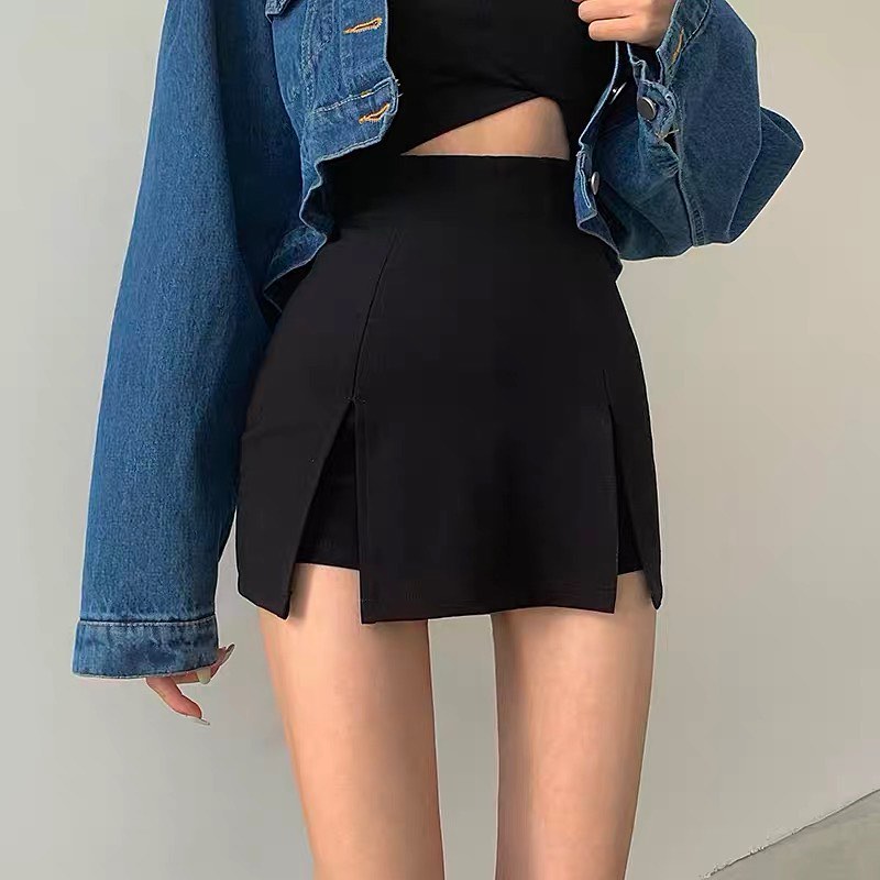 High waist slit skort