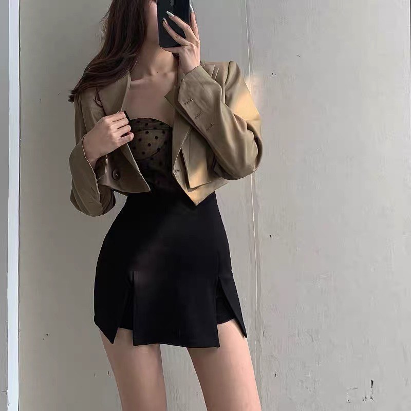 High waist slit skort