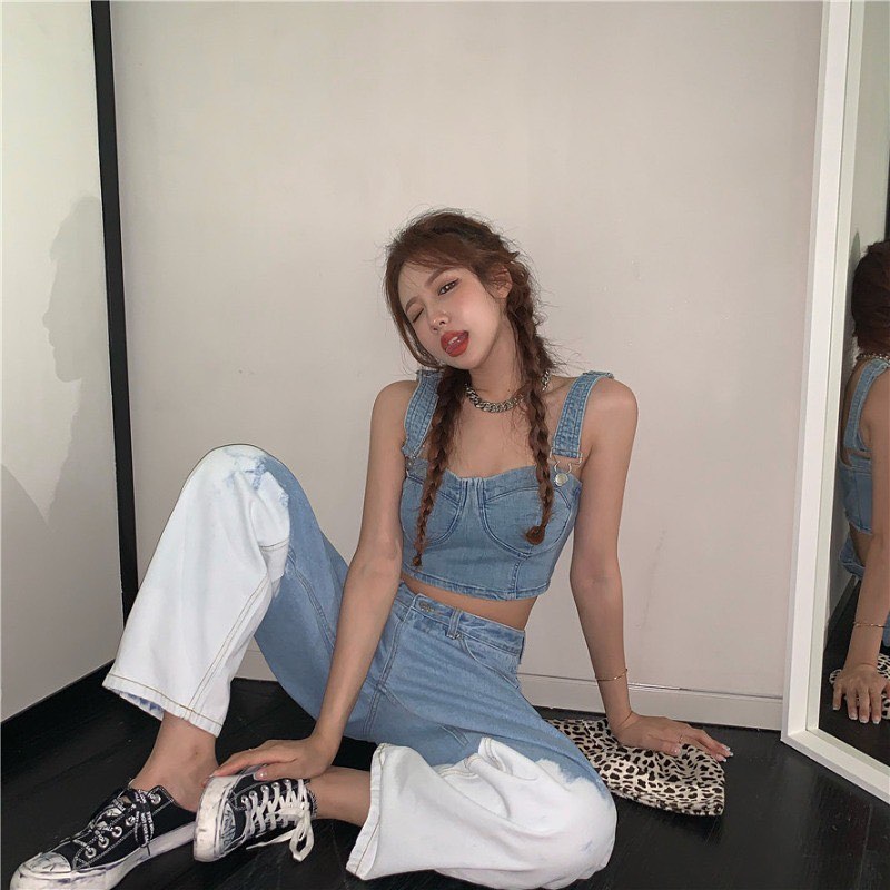 Denim sleeveless top