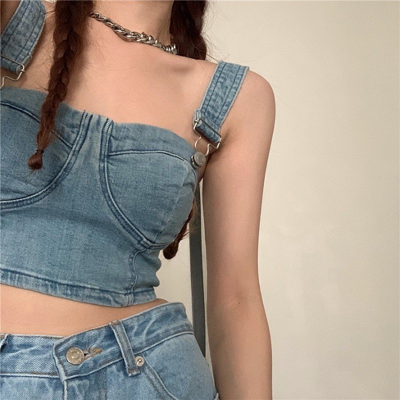 Denim sleeveless top
