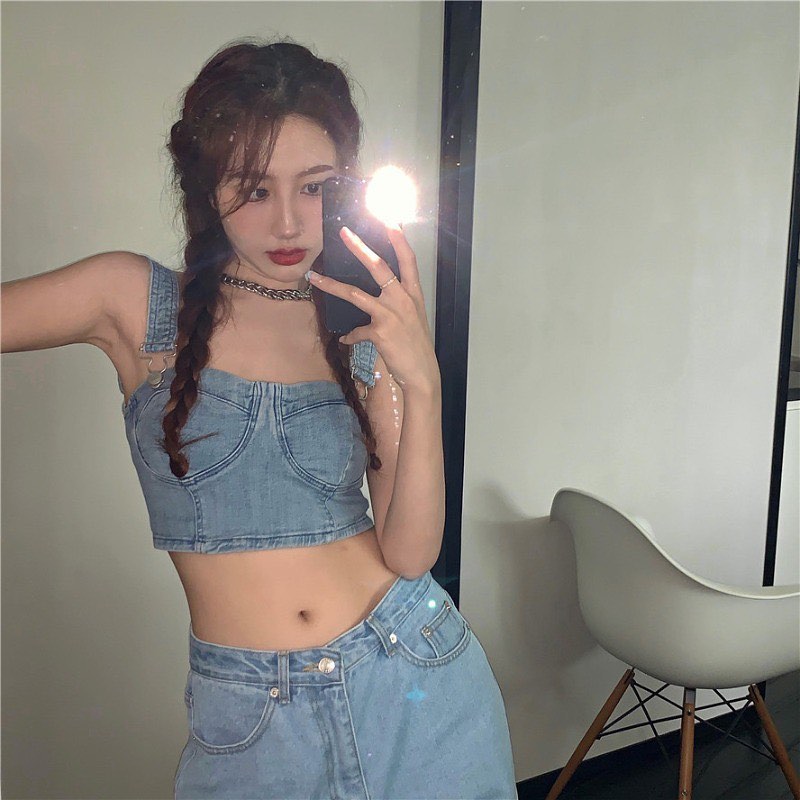 Denim sleeveless top