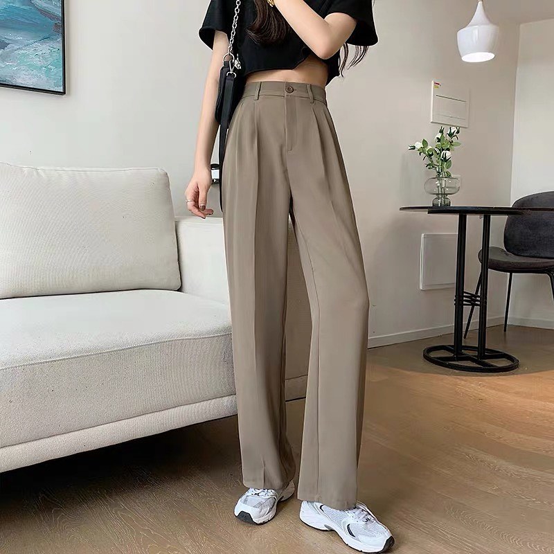 High waist basic straight long pants