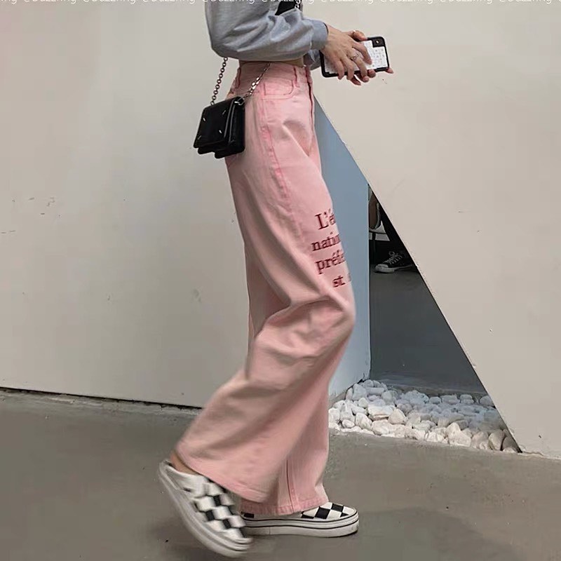 Pink high waist wide leg pants