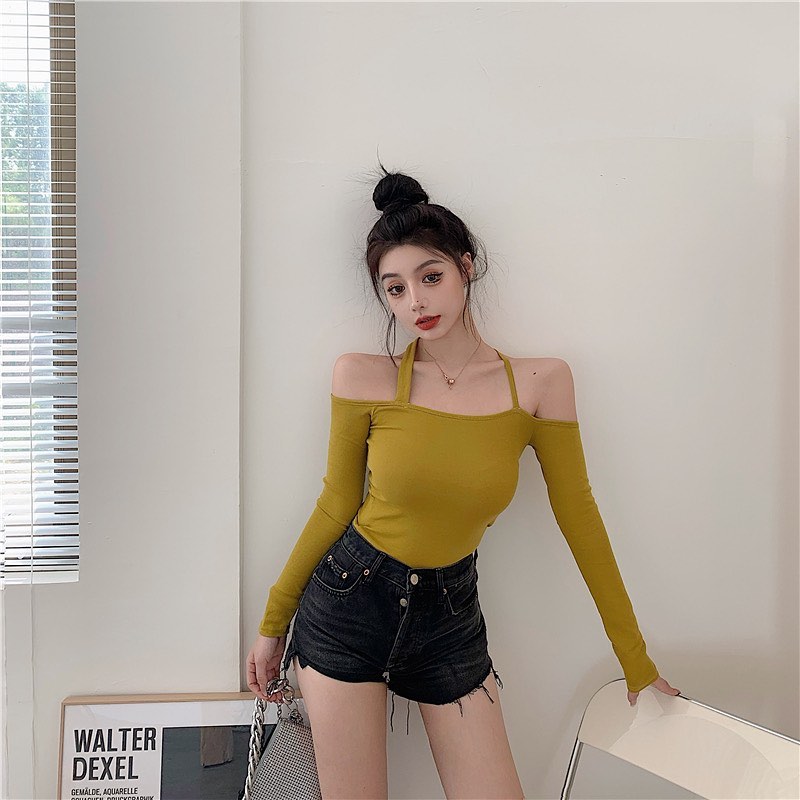 Halter neck long sleeve blouse