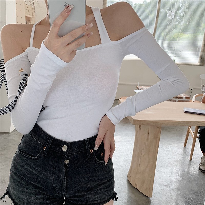 Halter neck long sleeve blouse