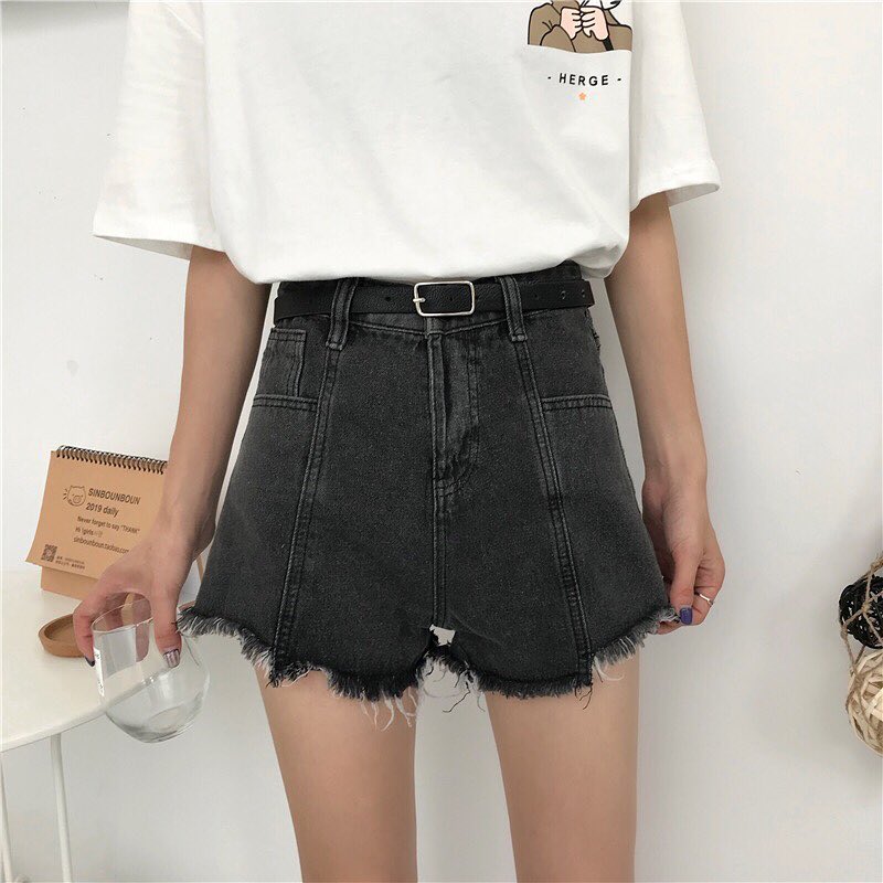 Black denim shorts