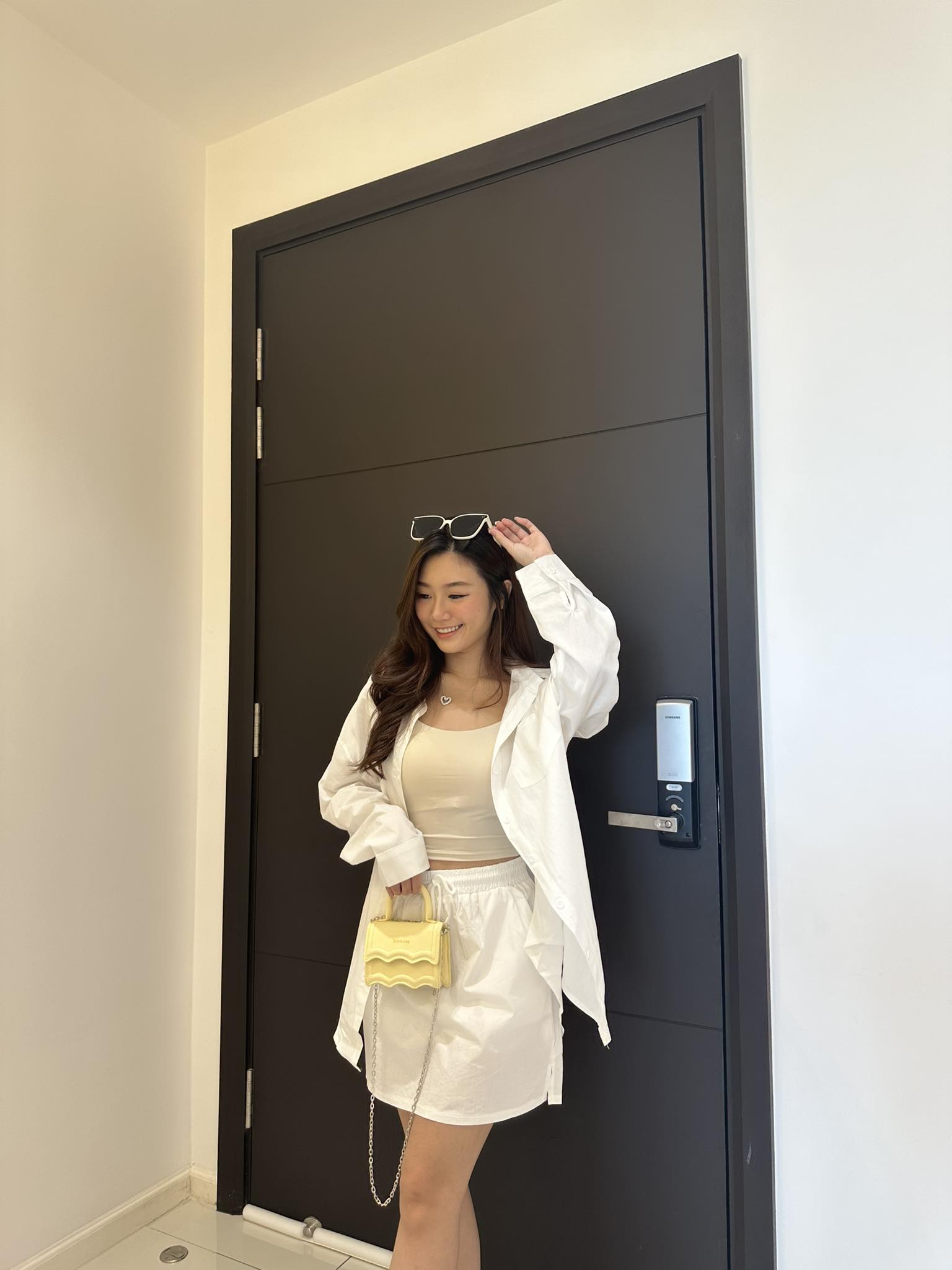 White Outer Shirt & Skirt Set