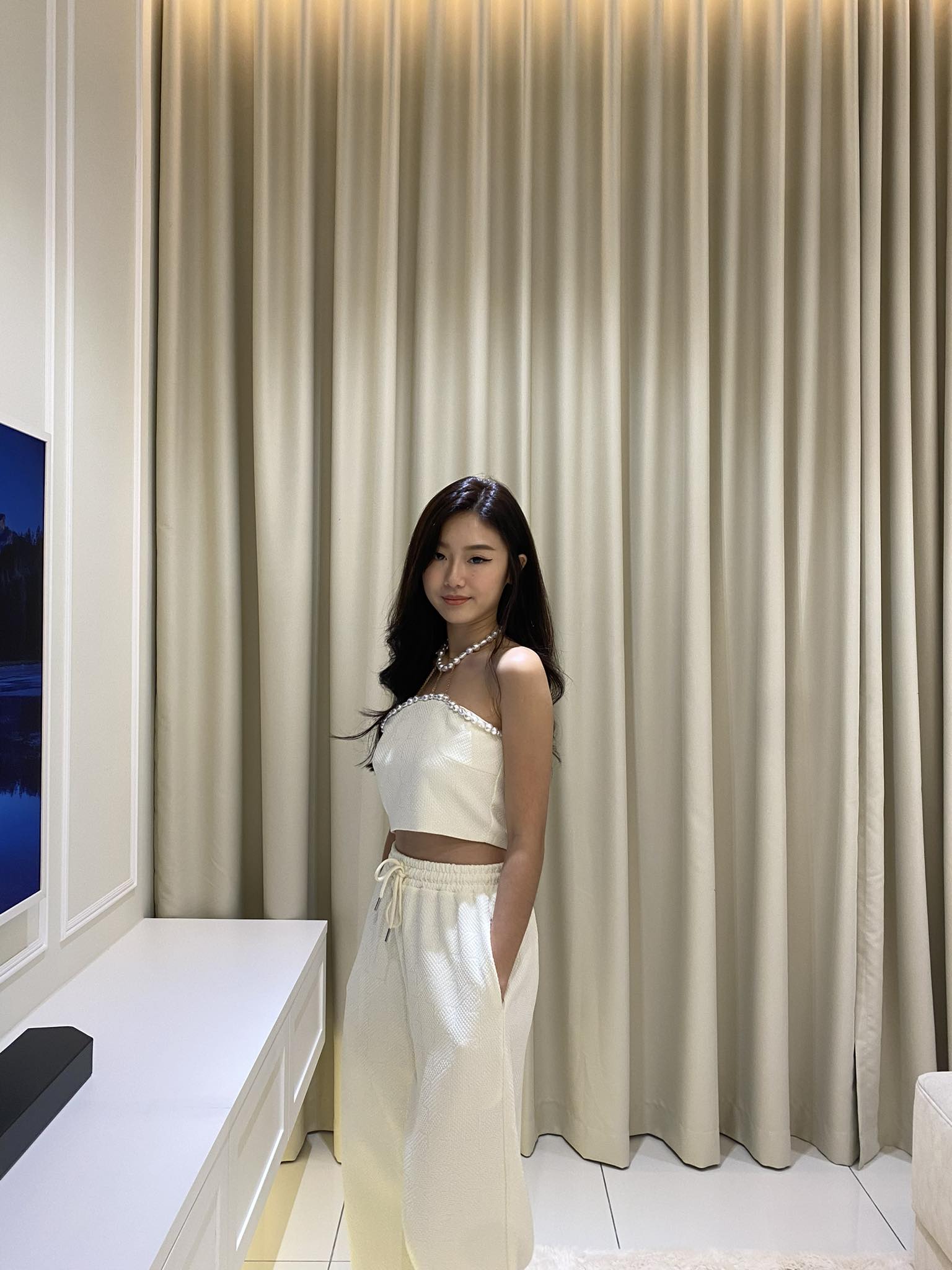 Beige Tweed Top & Long Pants Set