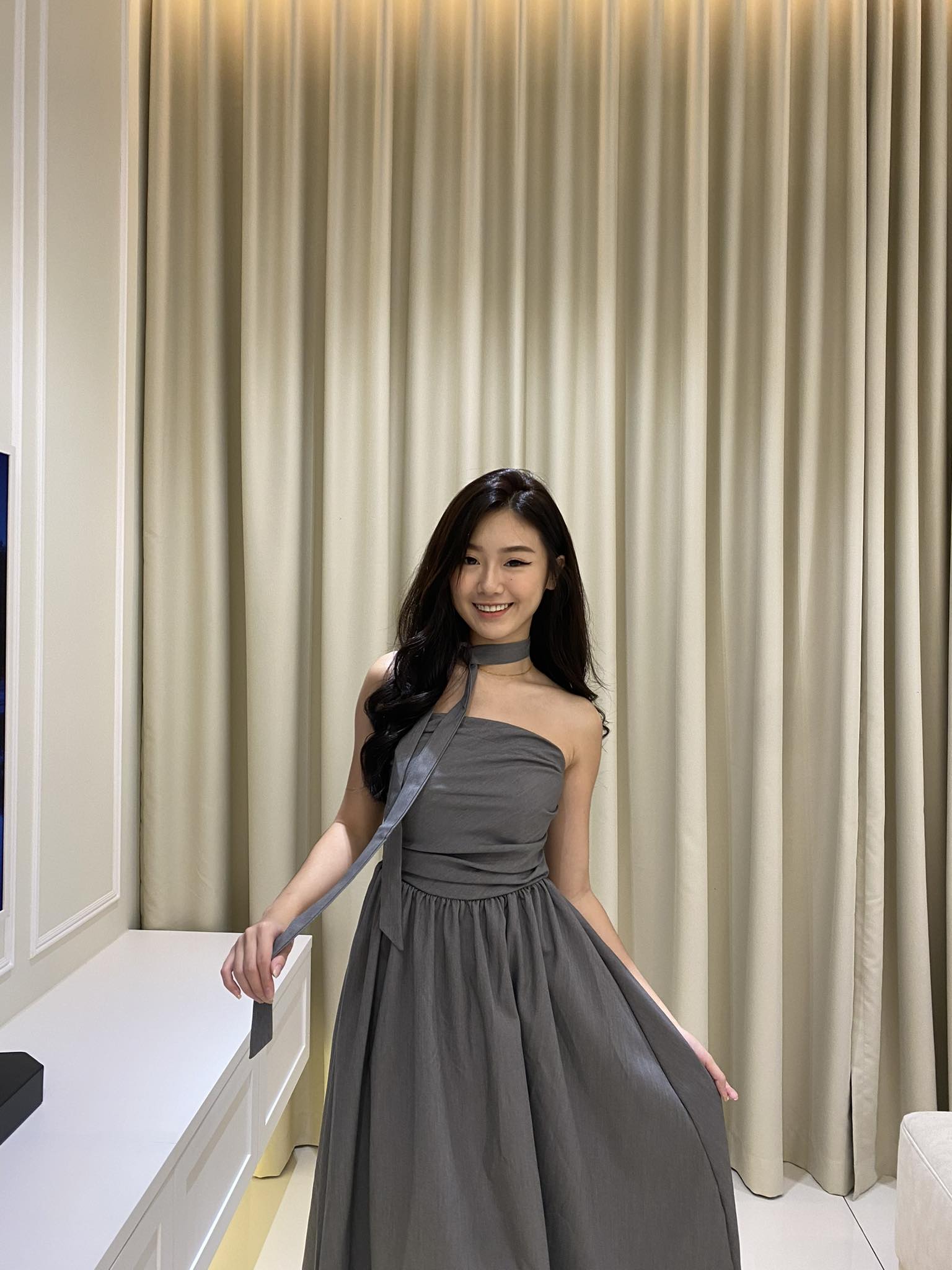 Grey Tube Maxi Dress w/ Scarf