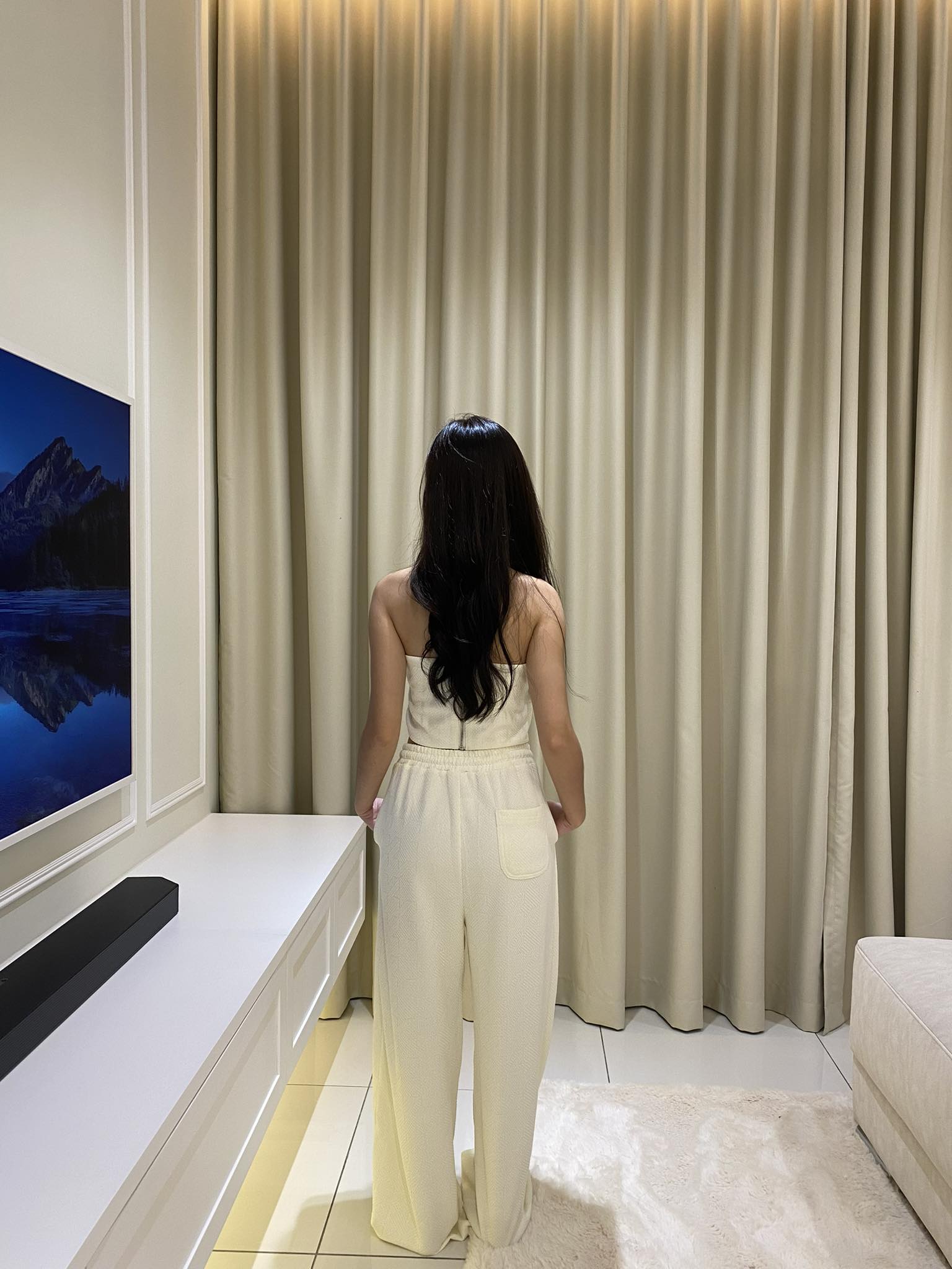 Beige Tweed Top & Long Pants Set